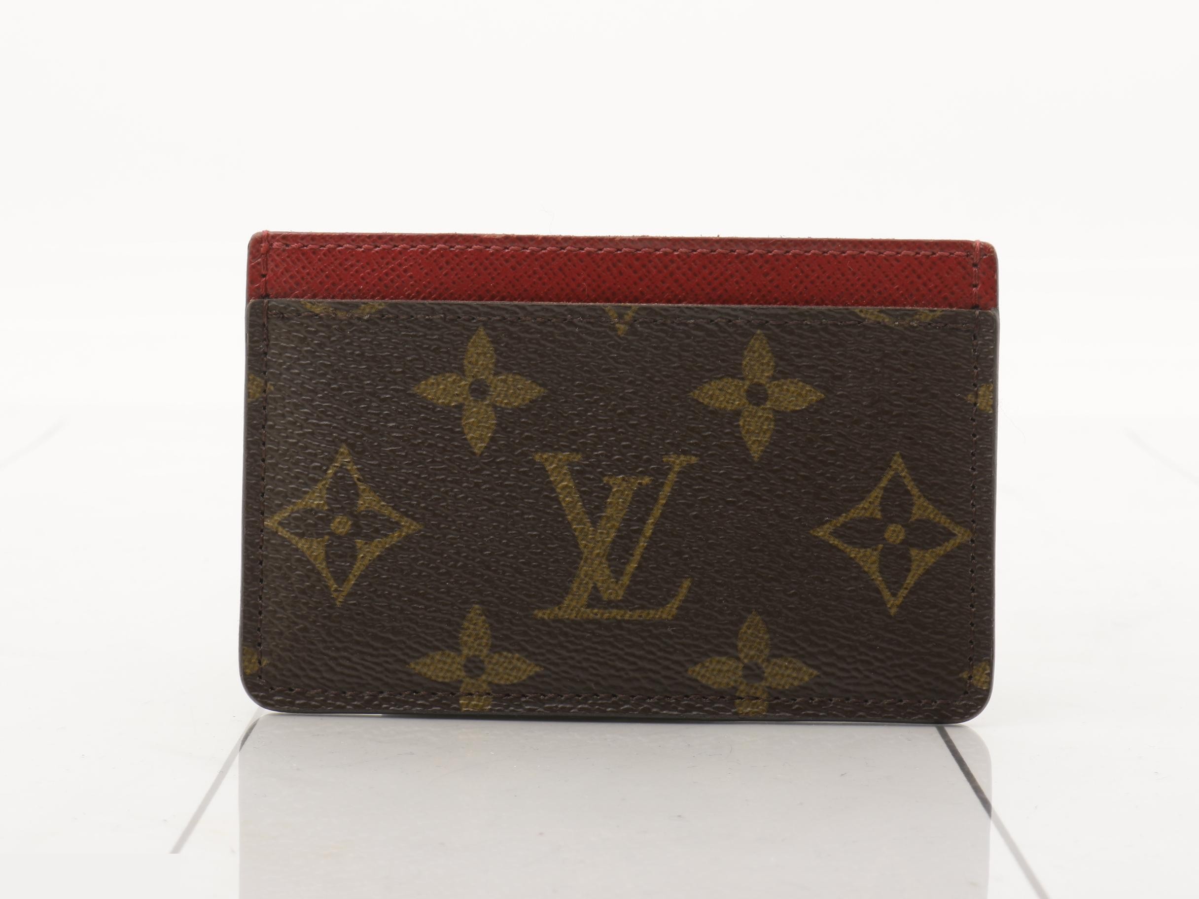 M60703 Monogram Portecarte Simple Card Case, Leather, Brown — view 2