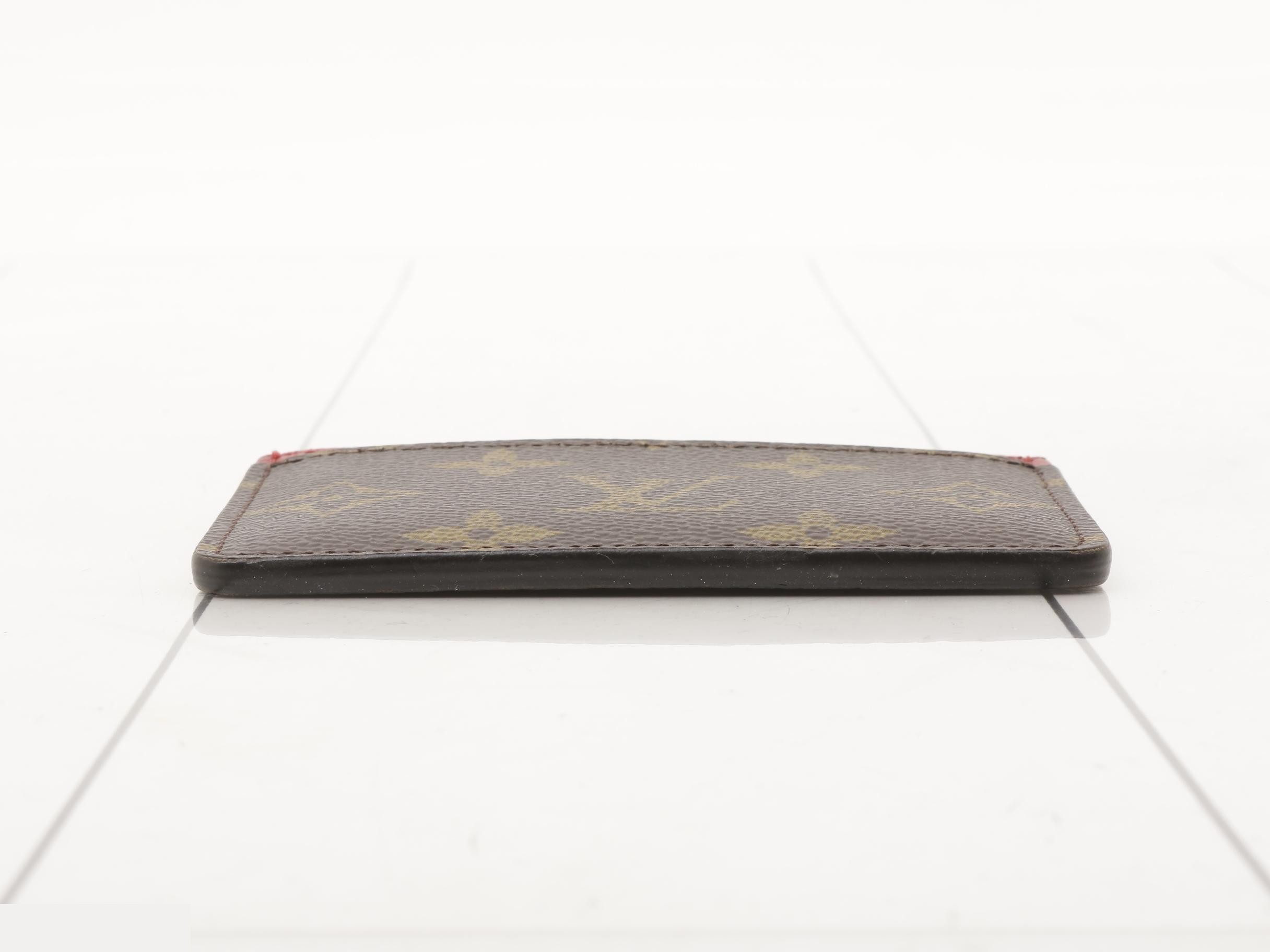 M60703 Monogram Portecarte Simple Card Case, Leather, Brown — view 3