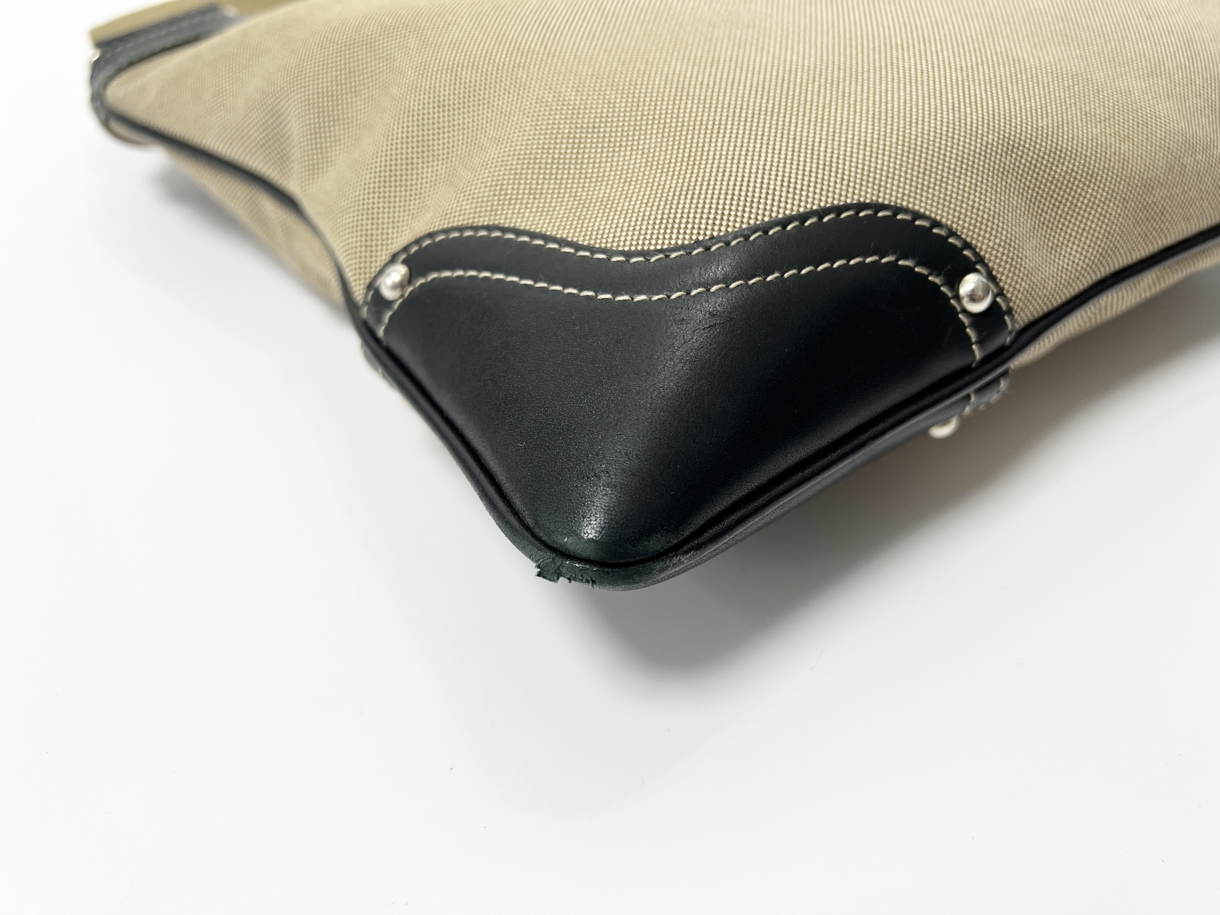 logo jacquard studded canvas leather one-shoulder bag — view 11