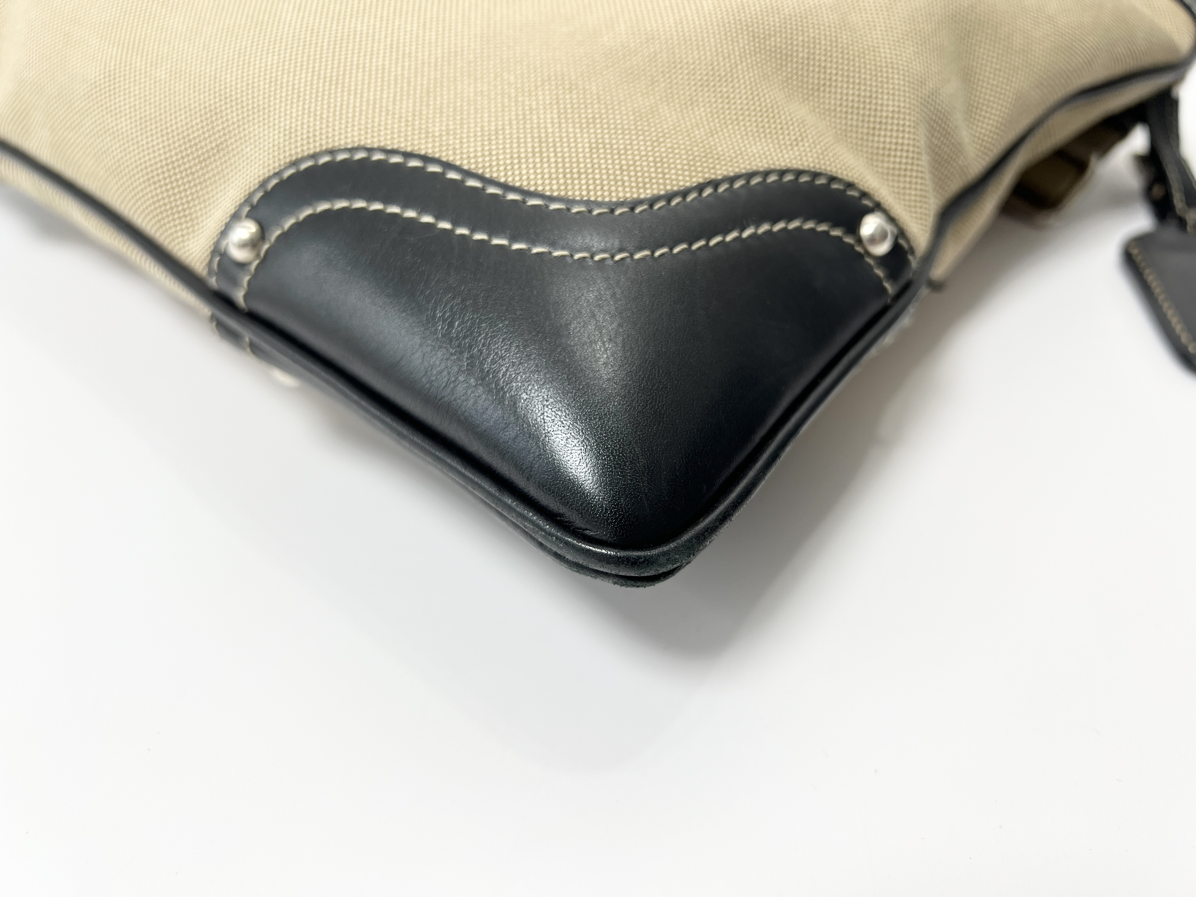 logo jacquard studded canvas leather one-shoulder bag — view 12
