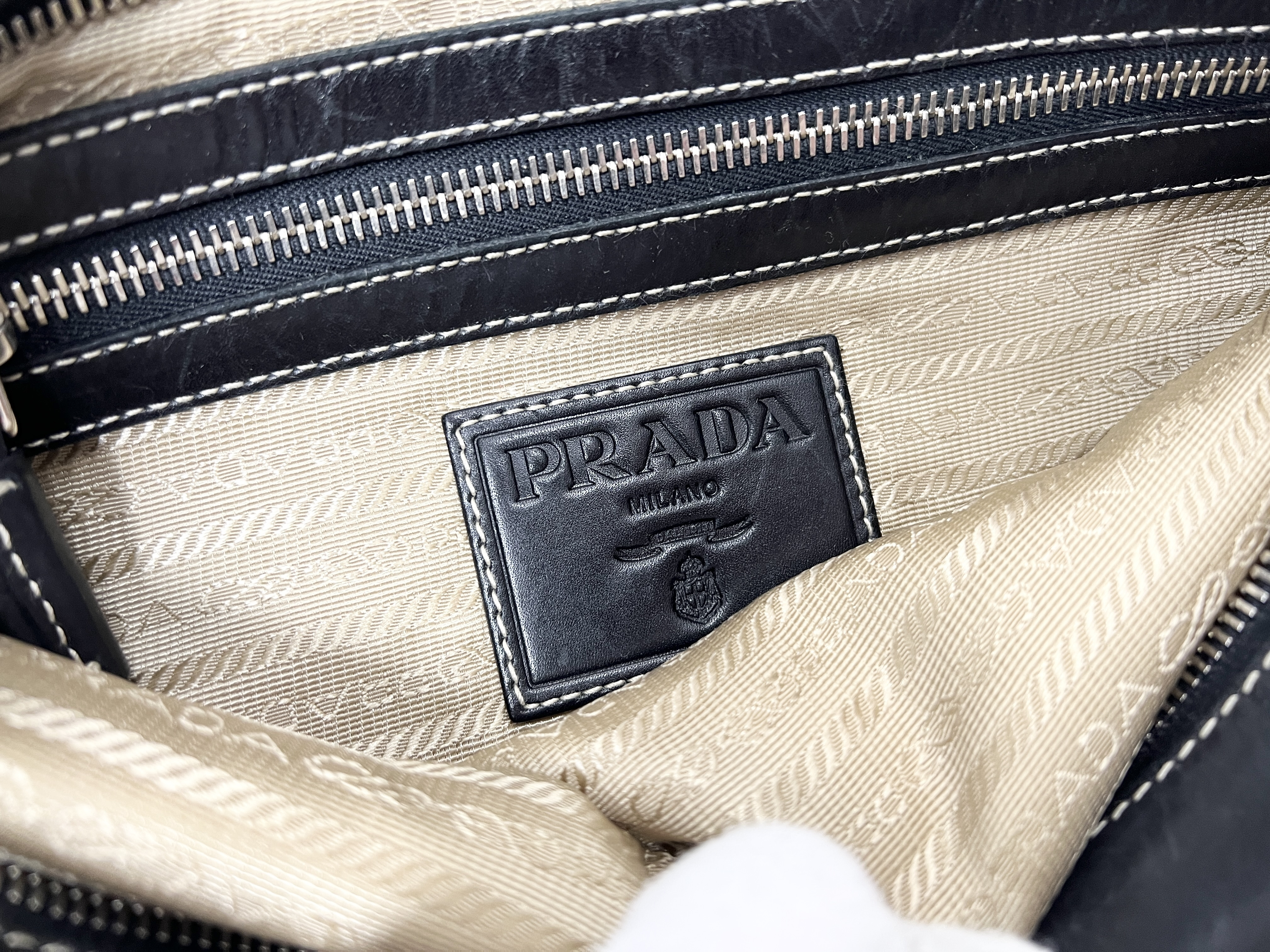 logo jacquard studded canvas leather one-shoulder bag — view 6