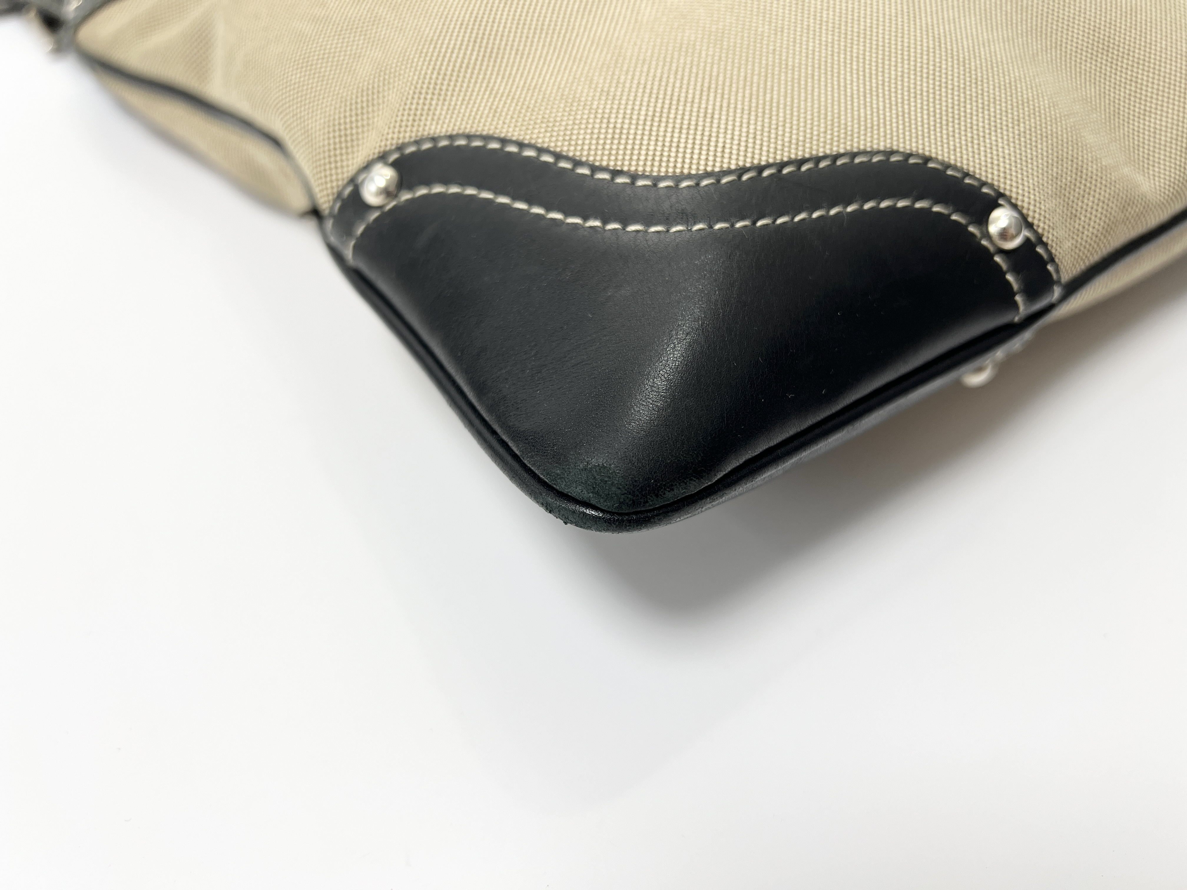 logo jacquard studded canvas leather one-shoulder bag — view 9