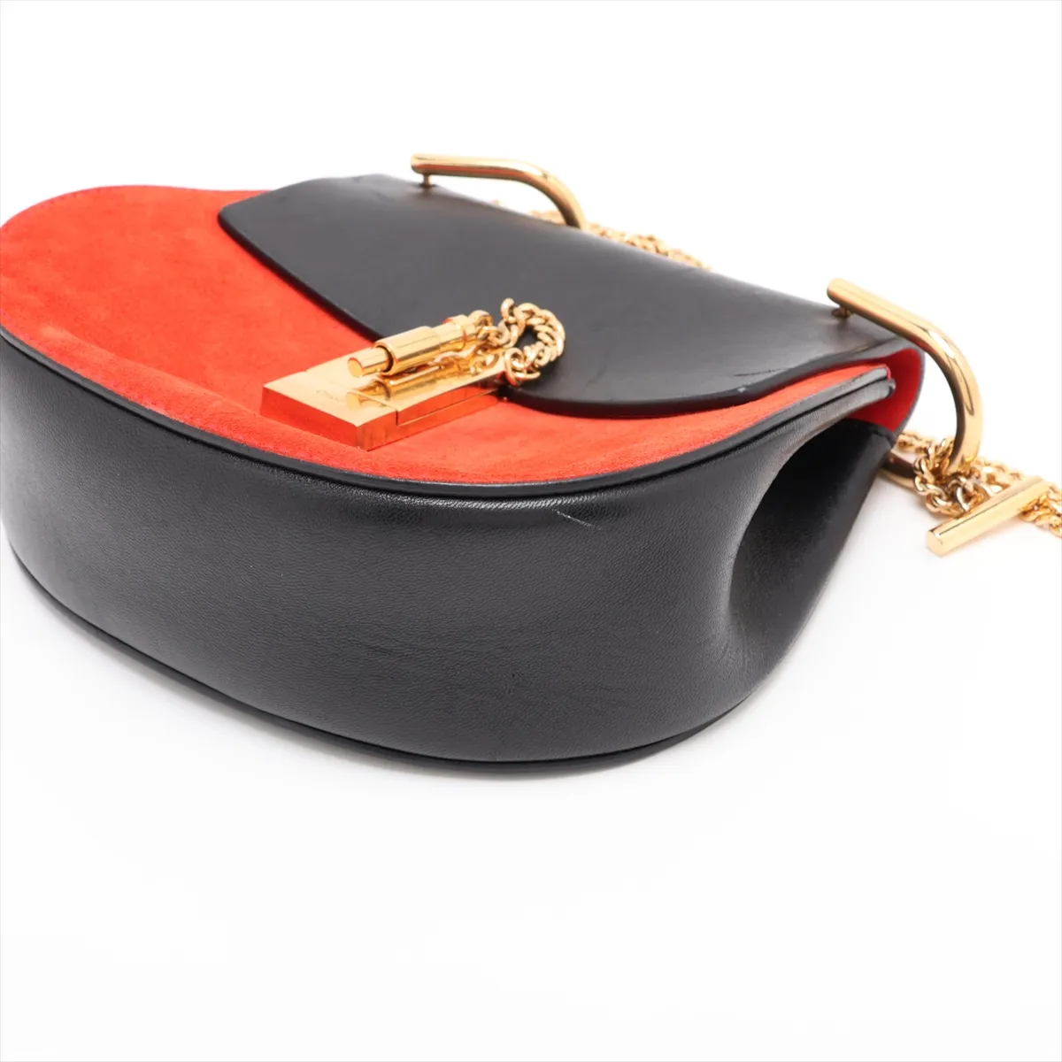 Drew Suede x Leather Chain Shoulder Bag, Red x Navy — view 3