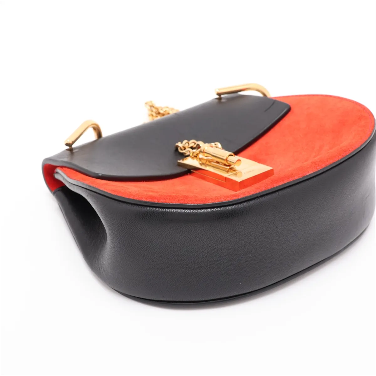 Drew Suede x Leather Chain Shoulder Bag, Red x Navy — view 4