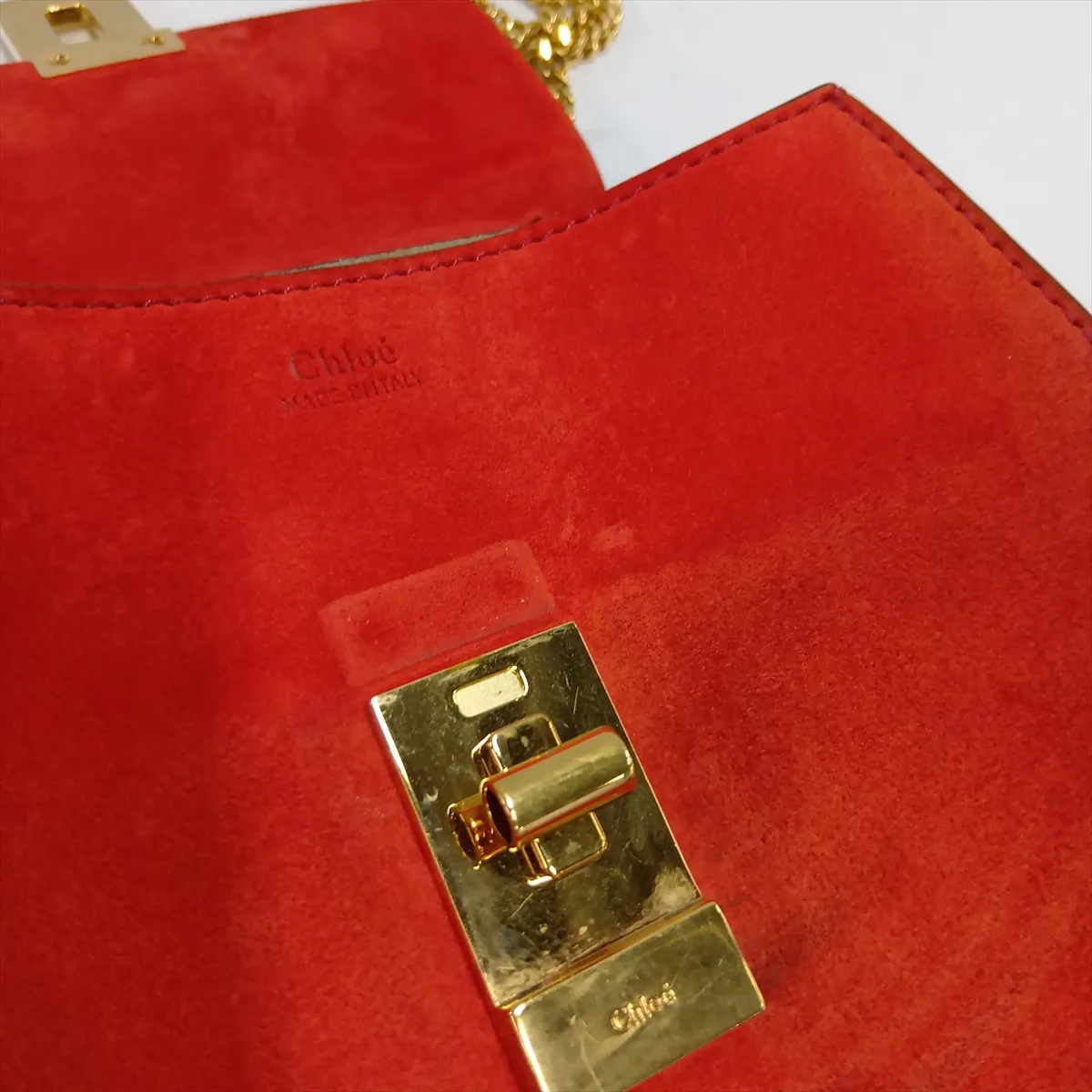 Drew Suede x Leather Chain Shoulder Bag, Red x Navy — view 9