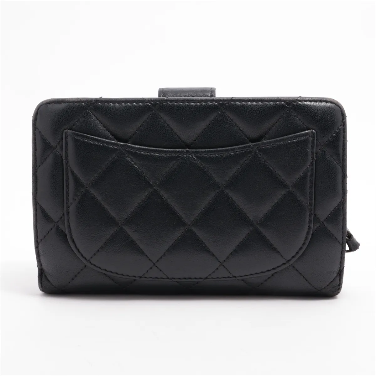 Matelassé Lambskin Compact Wallet, Black, Silver Hardware, 16962345 — view 2