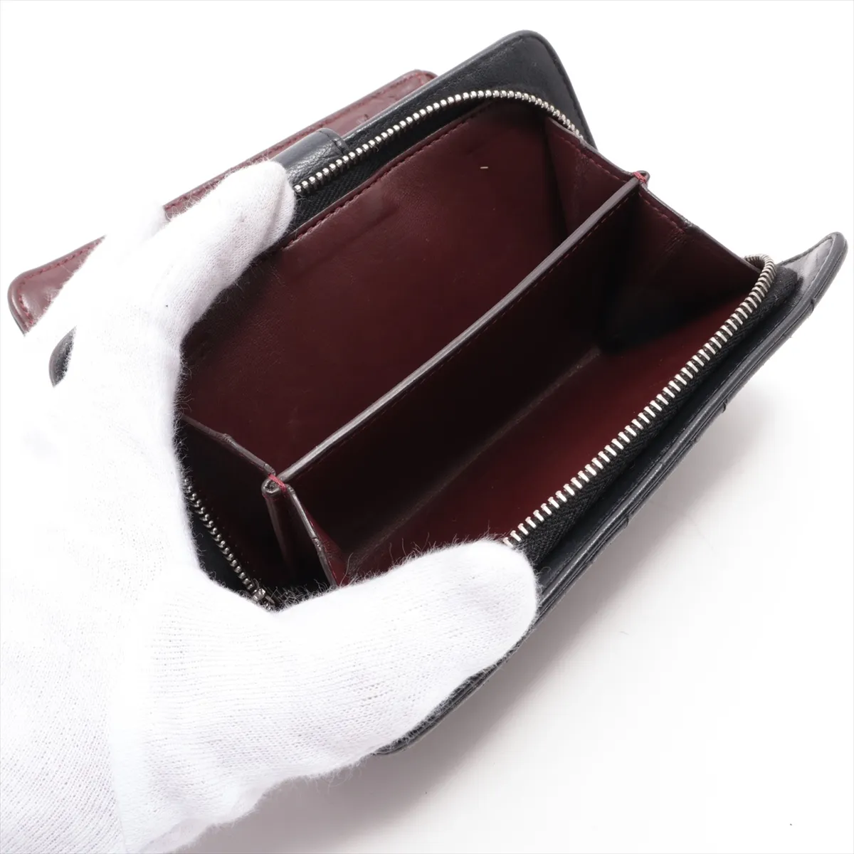 Matelassé Lambskin Compact Wallet, Black, Silver Hardware, 16962345 — view 5