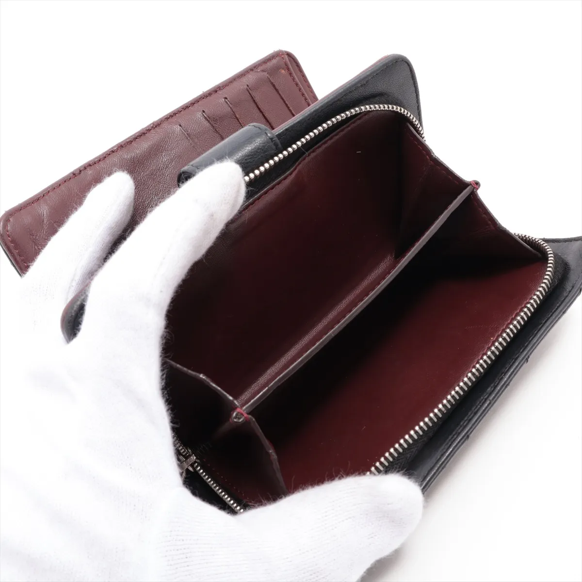 Matelassé Lambskin Compact Wallet, Black, Silver Hardware, 16962345 — view 6