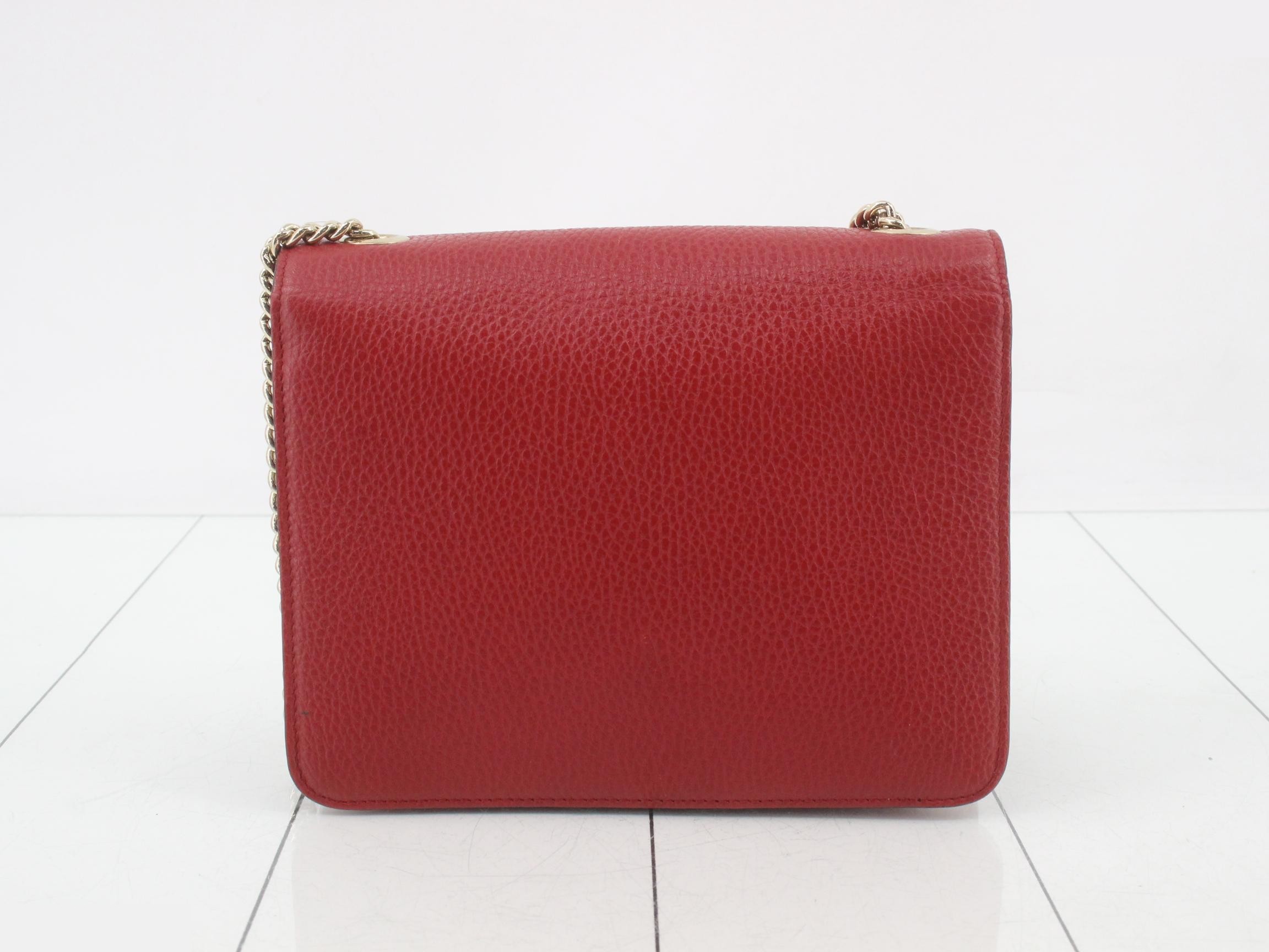 Interlocking G Chain Shoulder Bag, Leather, Red, 510304 — view 2