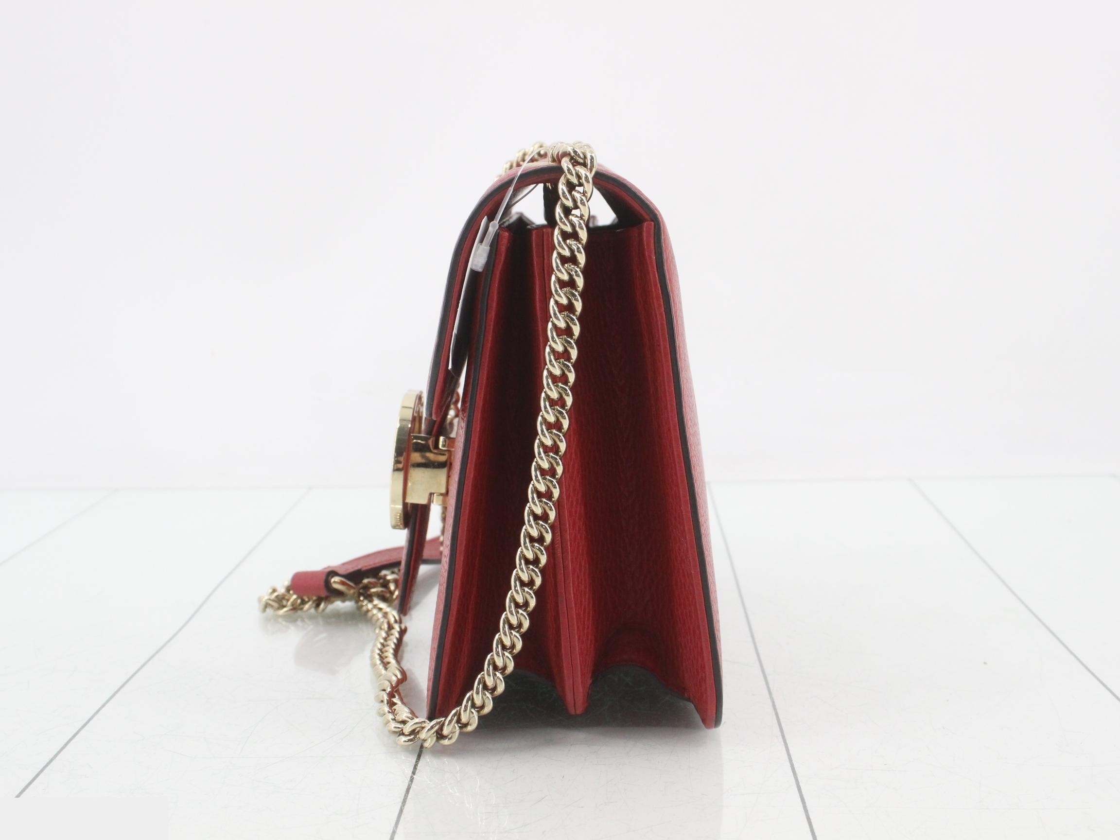 Interlocking G Chain Shoulder Bag, Leather, Red, 510304 — view 3