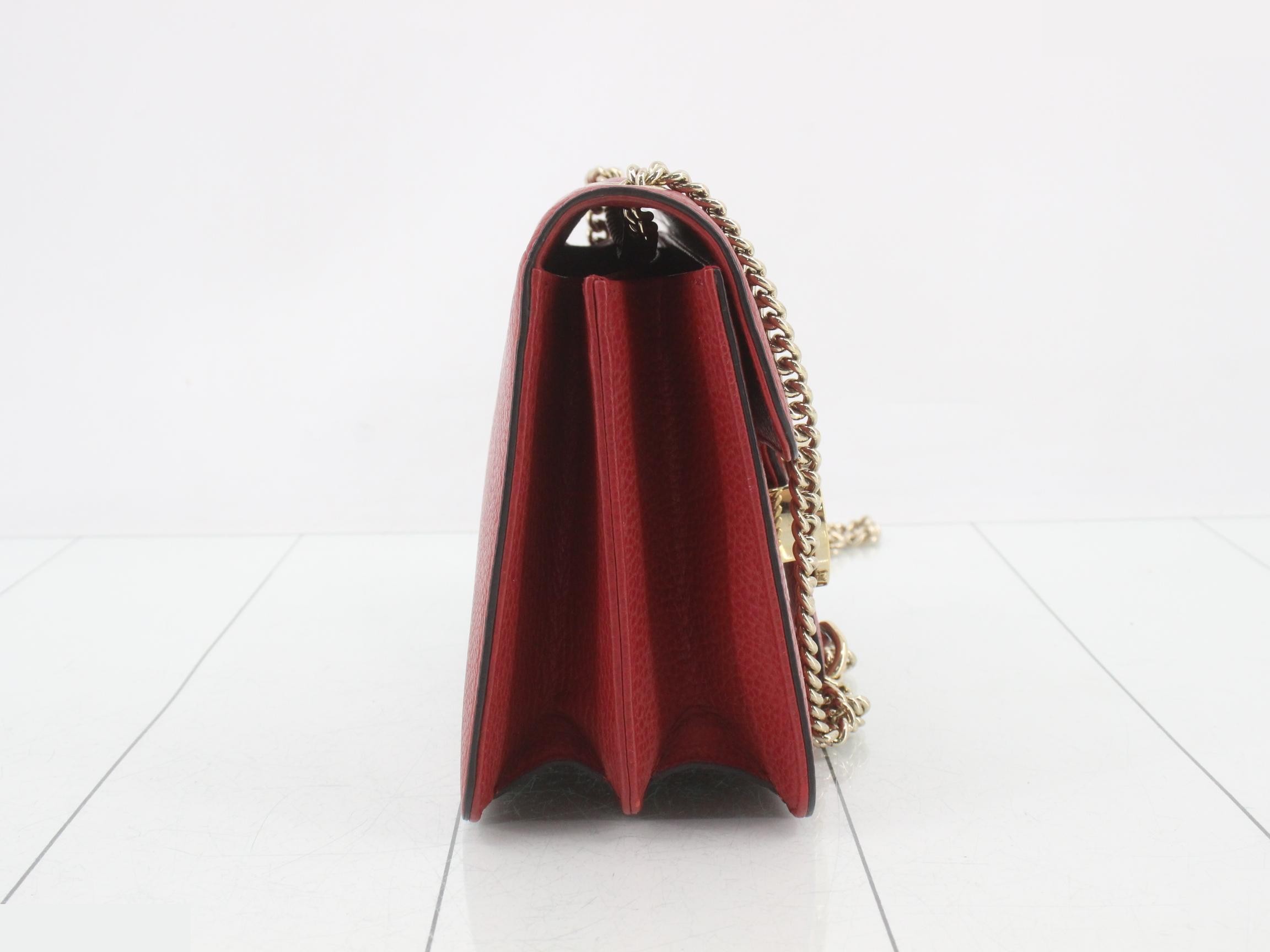 Interlocking G Chain Shoulder Bag, Leather, Red, 510304 — view 4