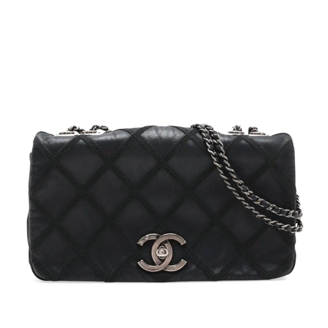 Matelassé Shoulder Bag, Coated Leather, Single Flap, Double