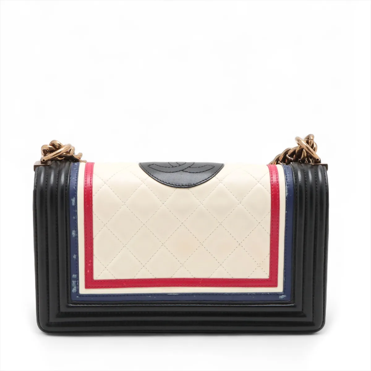 Boy Chanel 25 Lambskin Chain Shoulder Bag, Black x Beige, Gold Hardware, 21773995, Serial Number , A67086 — view 2
