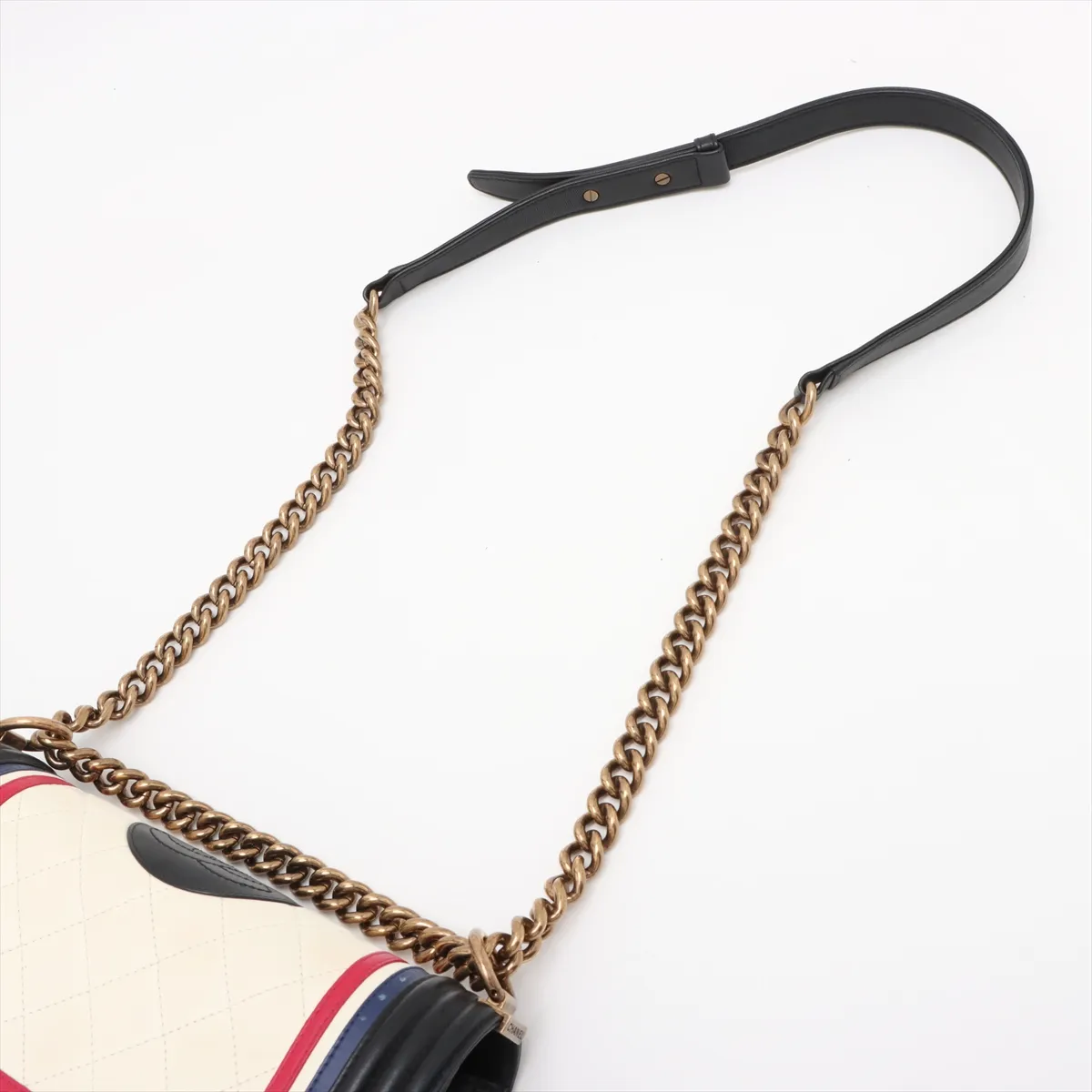 Boy Chanel 25 Lambskin Chain Shoulder Bag, Black x Beige, Gold Hardware, 21773995, Serial Number , A67086 — view 5