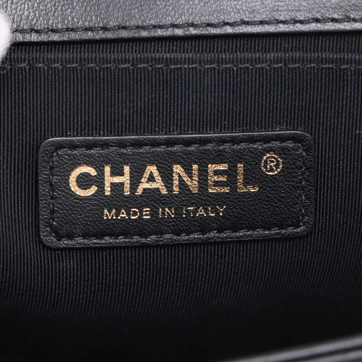 Boy Chanel 25 Lambskin Chain Shoulder Bag, Black x Beige, Gold Hardware, 21773995, Serial Number , A67086 — view 8