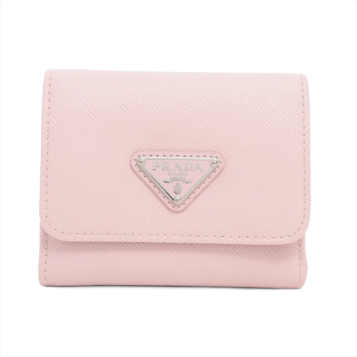 Saffiano Triangle 1MH043 Leather Compact Wallet Pink
