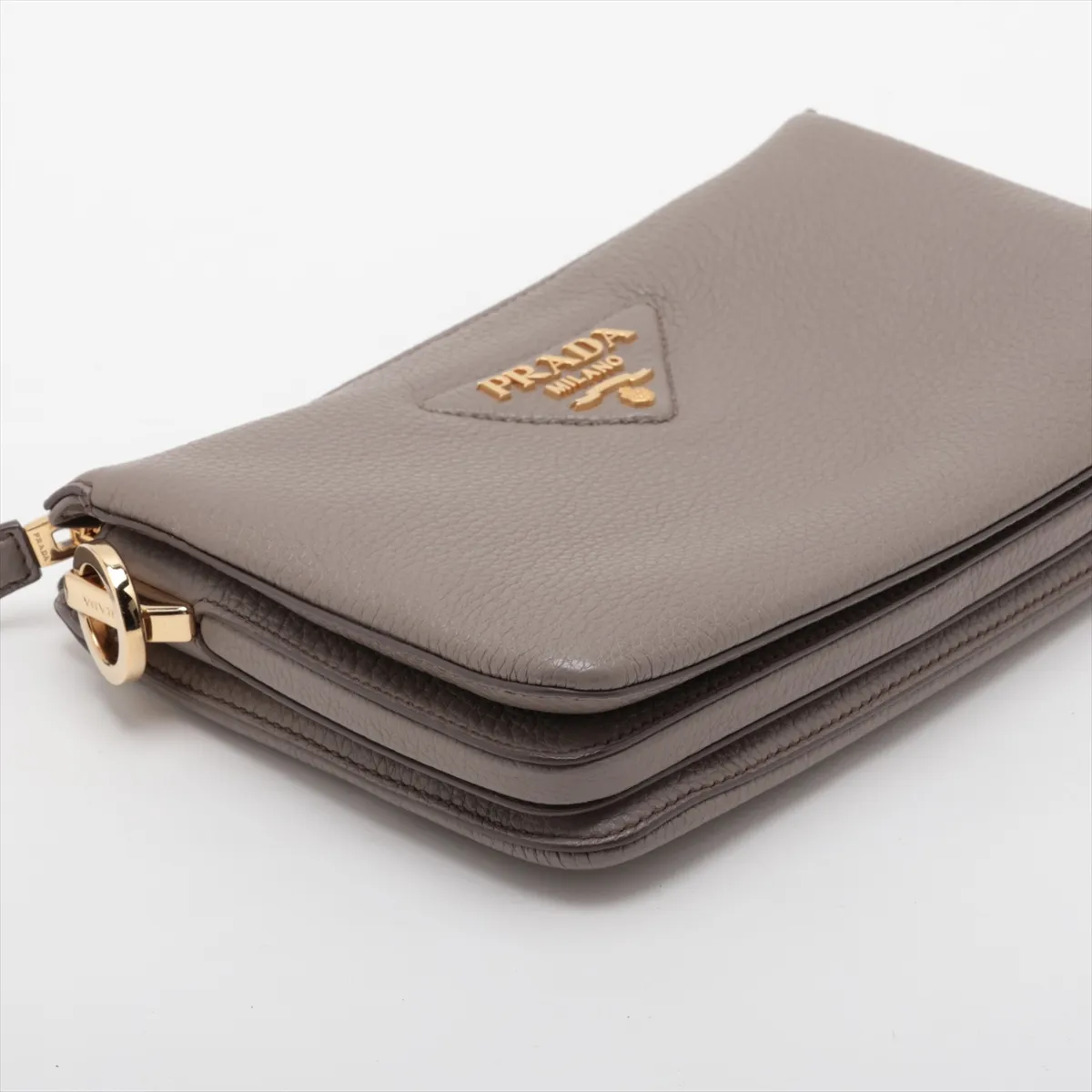 Vitello Daino 1BH194 Leather Shoulder Bag, Gray — view 4