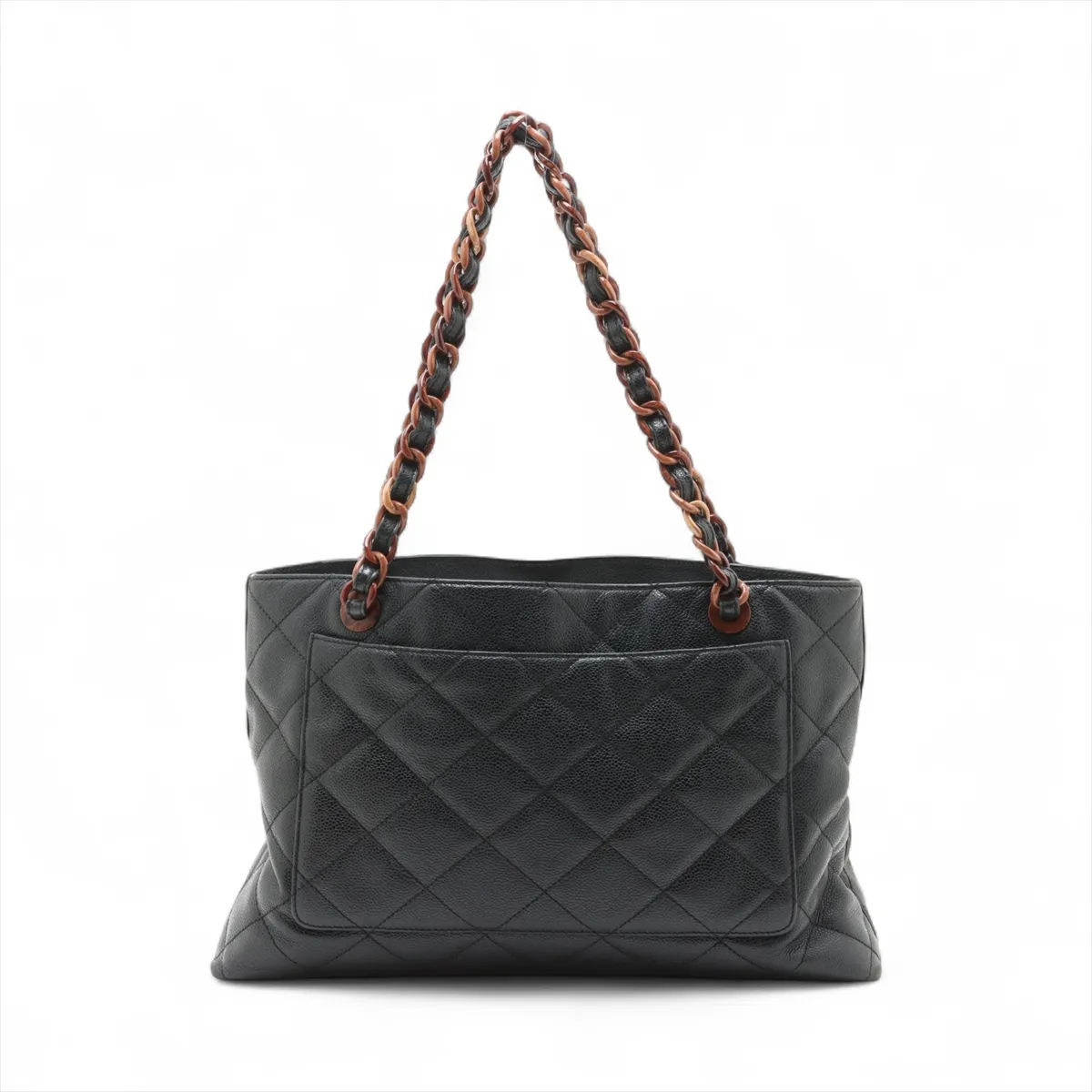 Matelassé Caviar Skin Tote Bag, Wood, Black, Gold Hardware, 6602446, Series 6 — view 2
