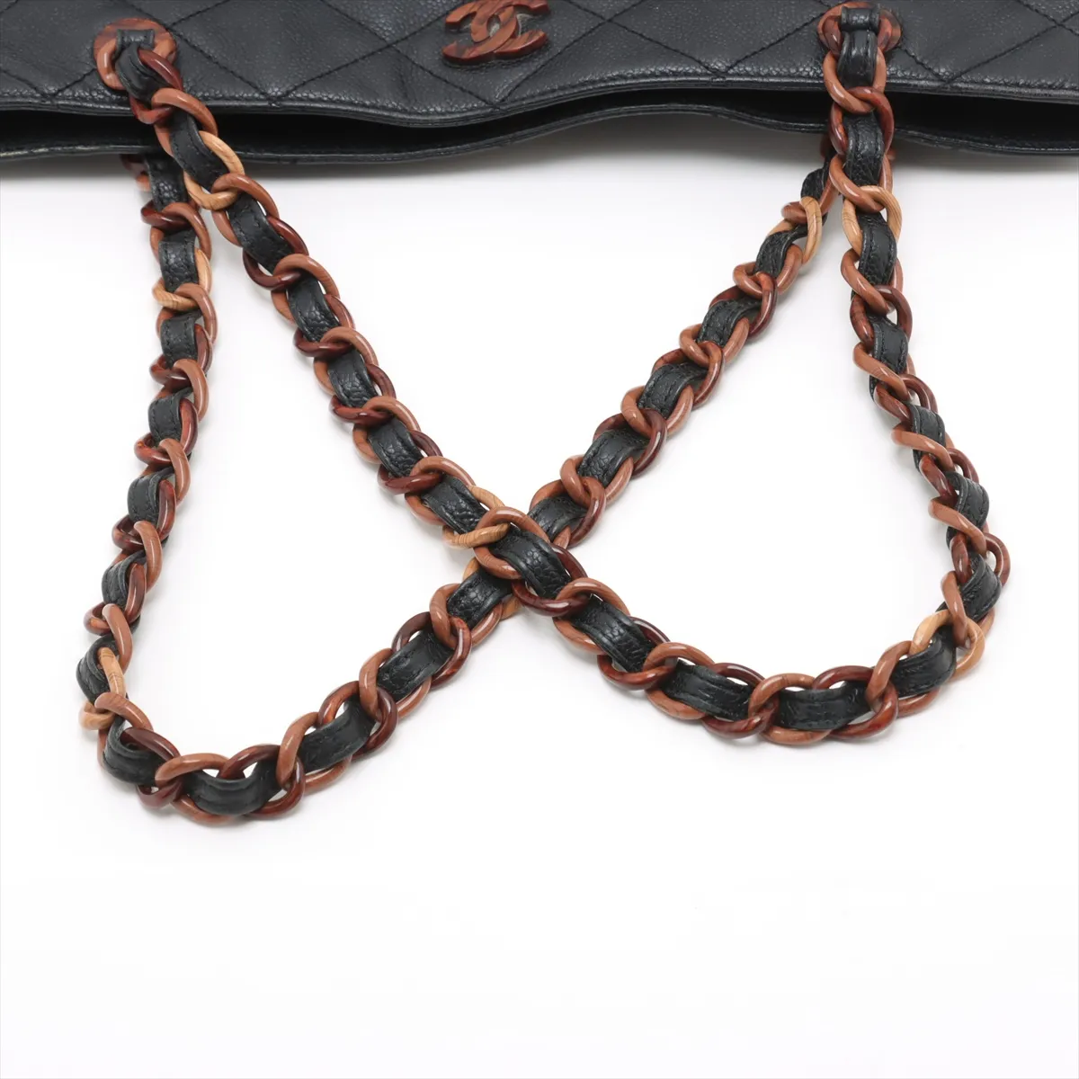 Matelassé Caviar Skin Tote Bag, Wood, Black, Gold Hardware, 6602446, Series 6 — view 5
