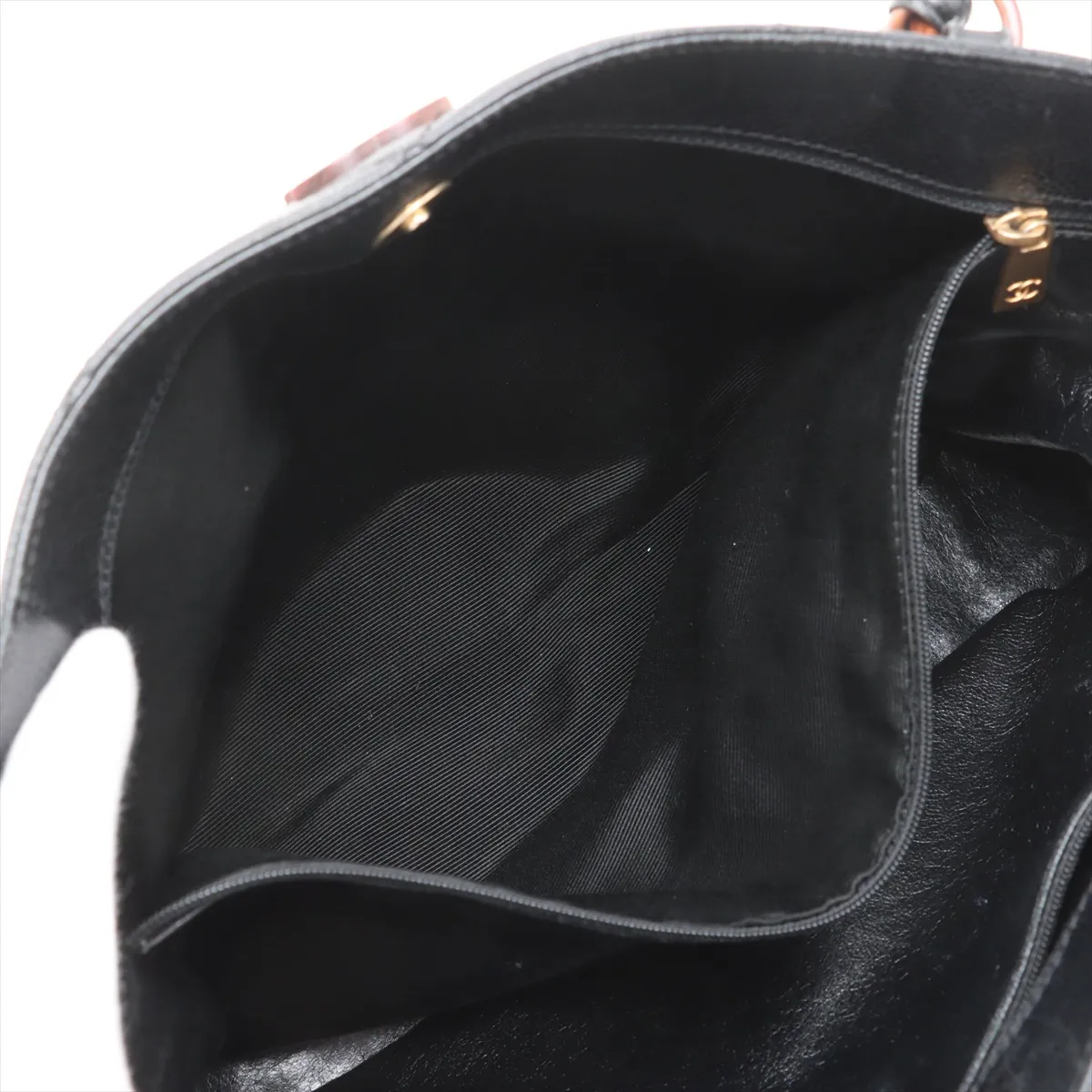 Matelassé Caviar Skin Tote Bag, Wood, Black, Gold Hardware, 6602446, Series 6 — view 9