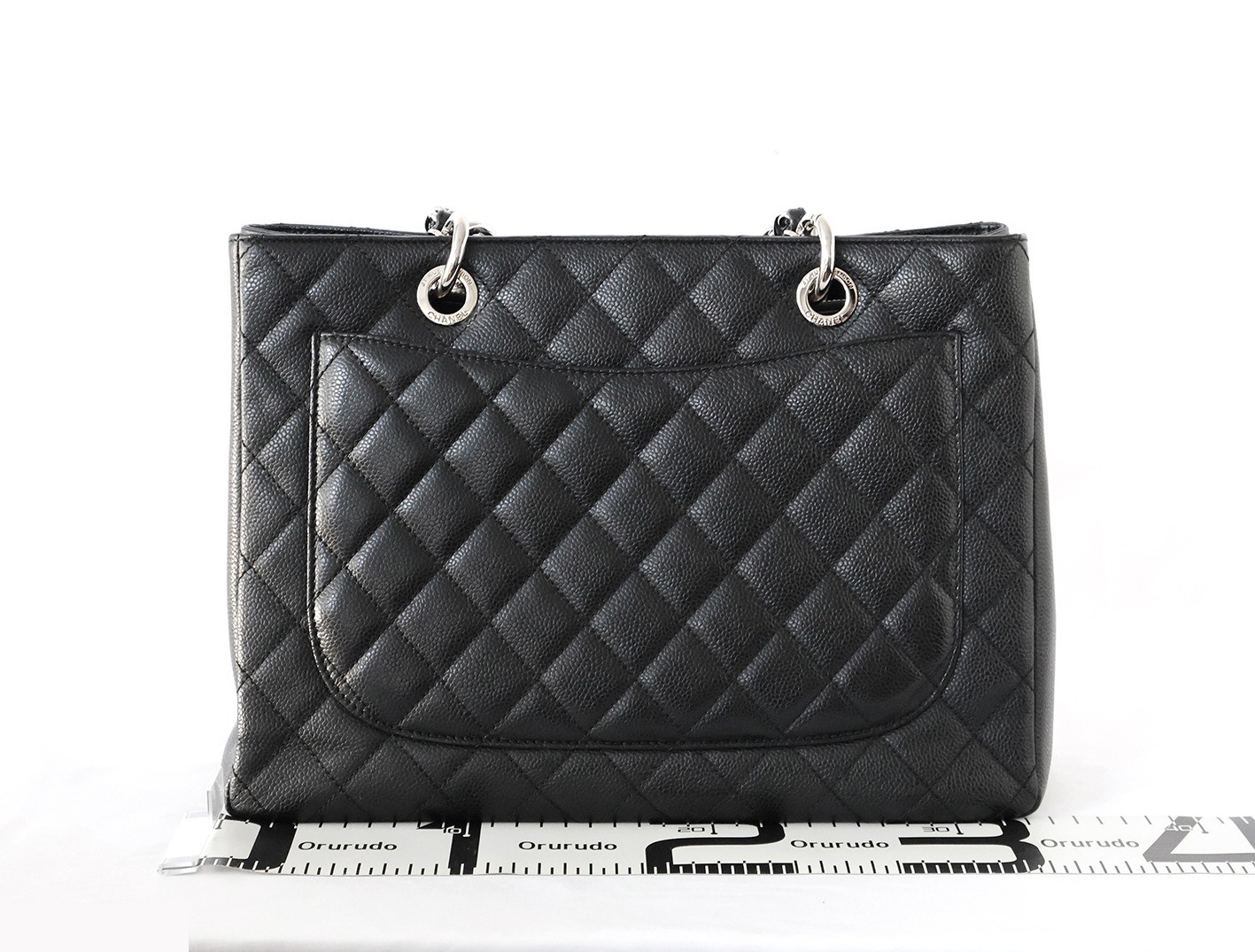 Caviar Skin GST Chain Tote Bag, Black — view 2