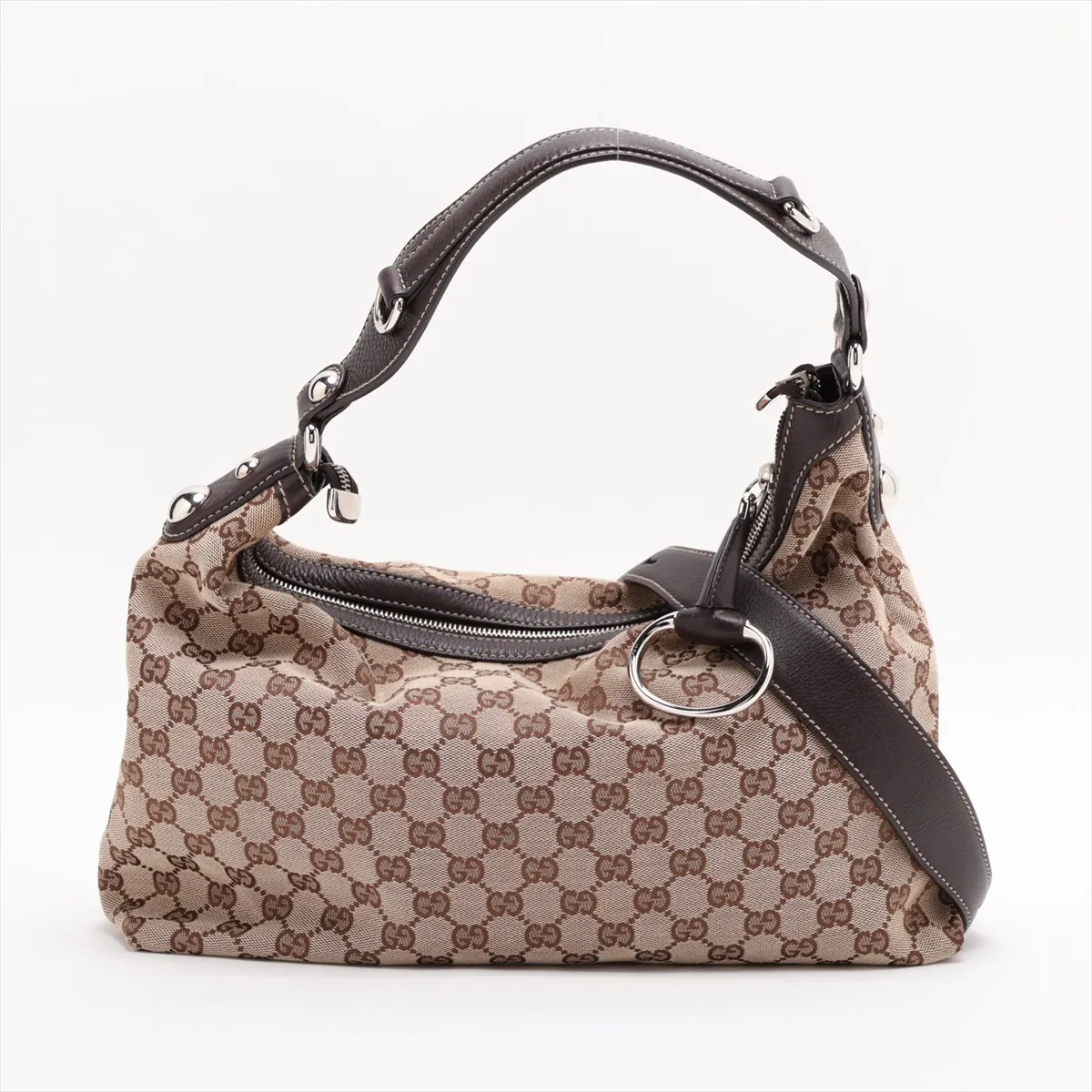 GG Canvas 232961 Canvas x Leather 2-Way Shoulder Bag Beige x Brown