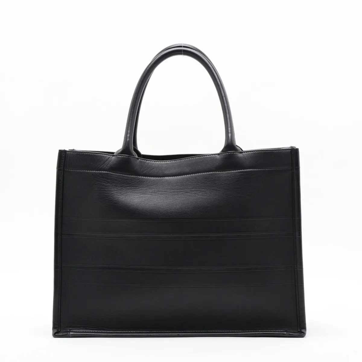 Book Tote Medium Leather Tote Bag, Black — view 2
