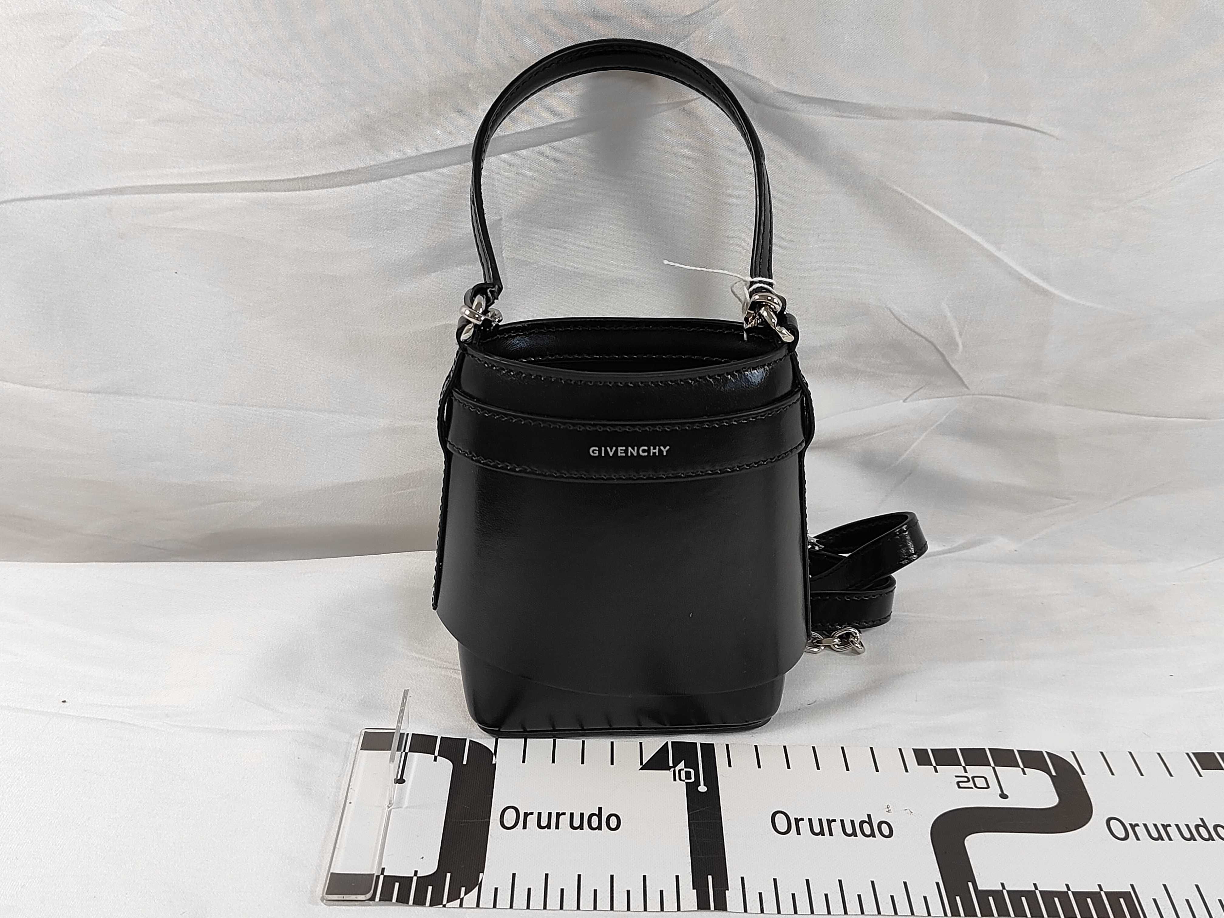 FR- Cutouts Mini Bucket Leather 2-Way Handbag Black Shoulder Bag — view 2