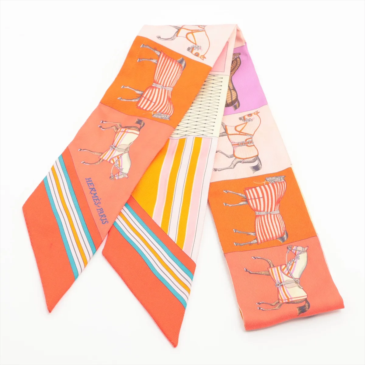 Twilly Couvertures Nouvelles Horsewear Scarf Silk Orange x Pink