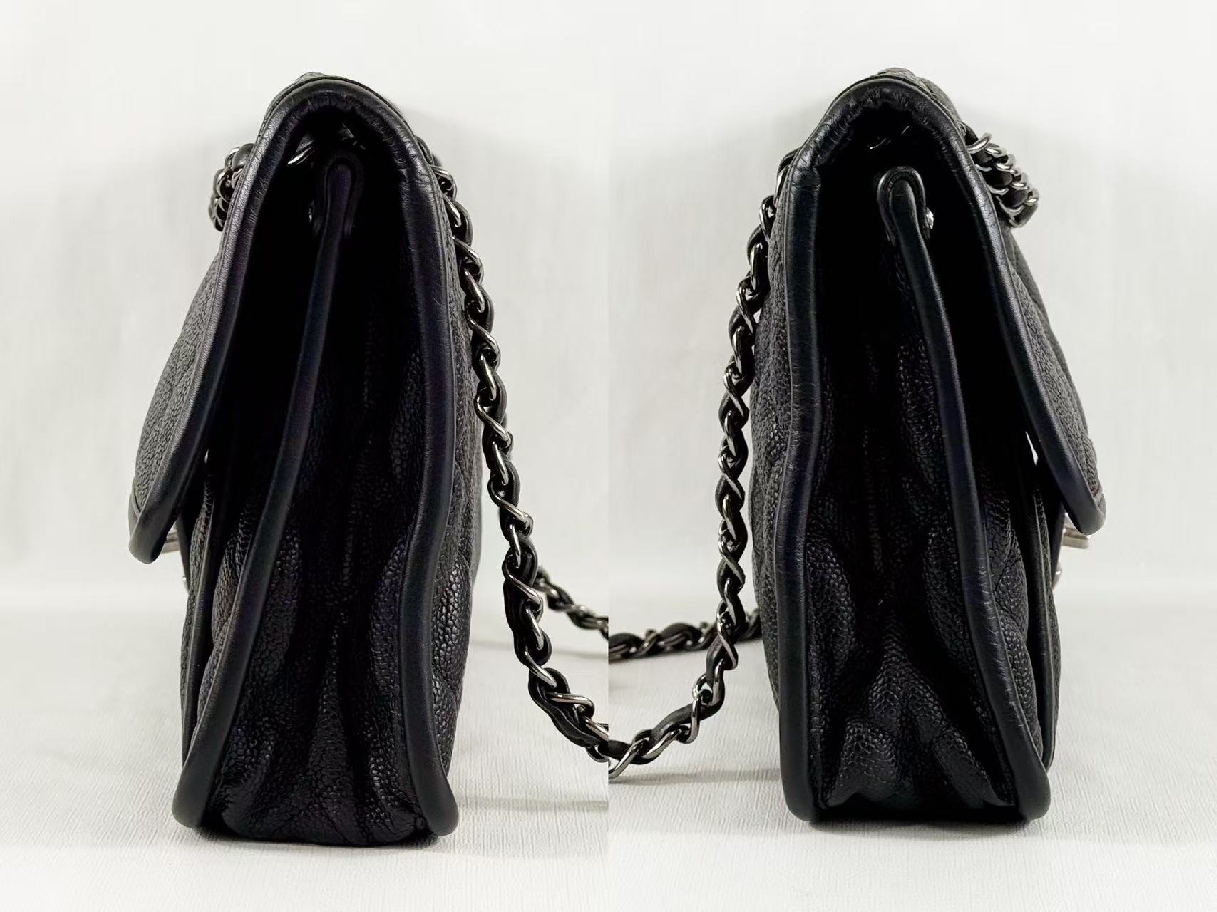 Black Caviar Skin French Riviera Shoulder Bag, W28/H18/D6cm (approx.), serial number in the 19 range, with dust bag and seal, silver hardware, 19920653. — view 11
