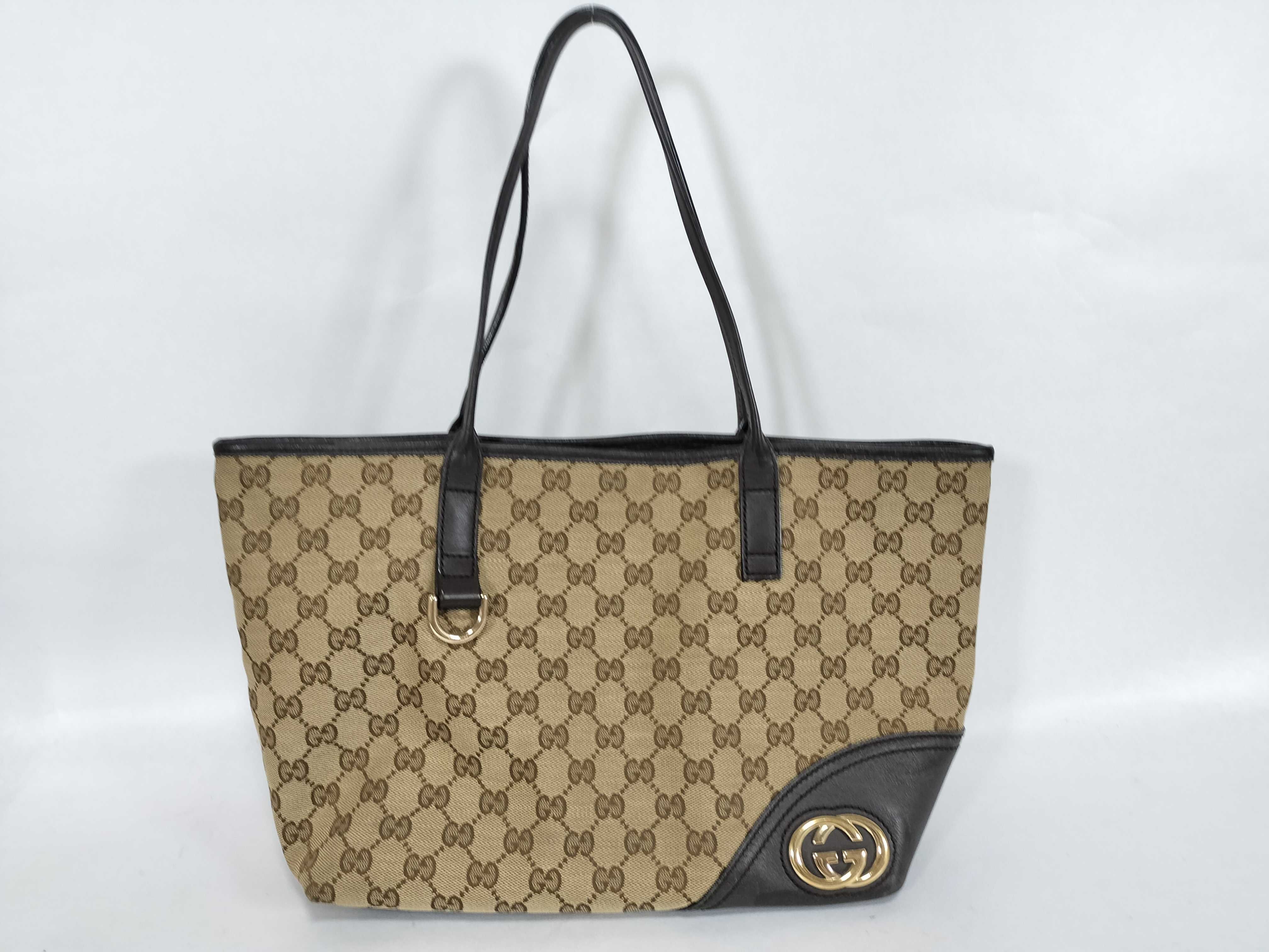 GG canvas Gucci Newbrid GG canvas logo metal fittings tote bag
