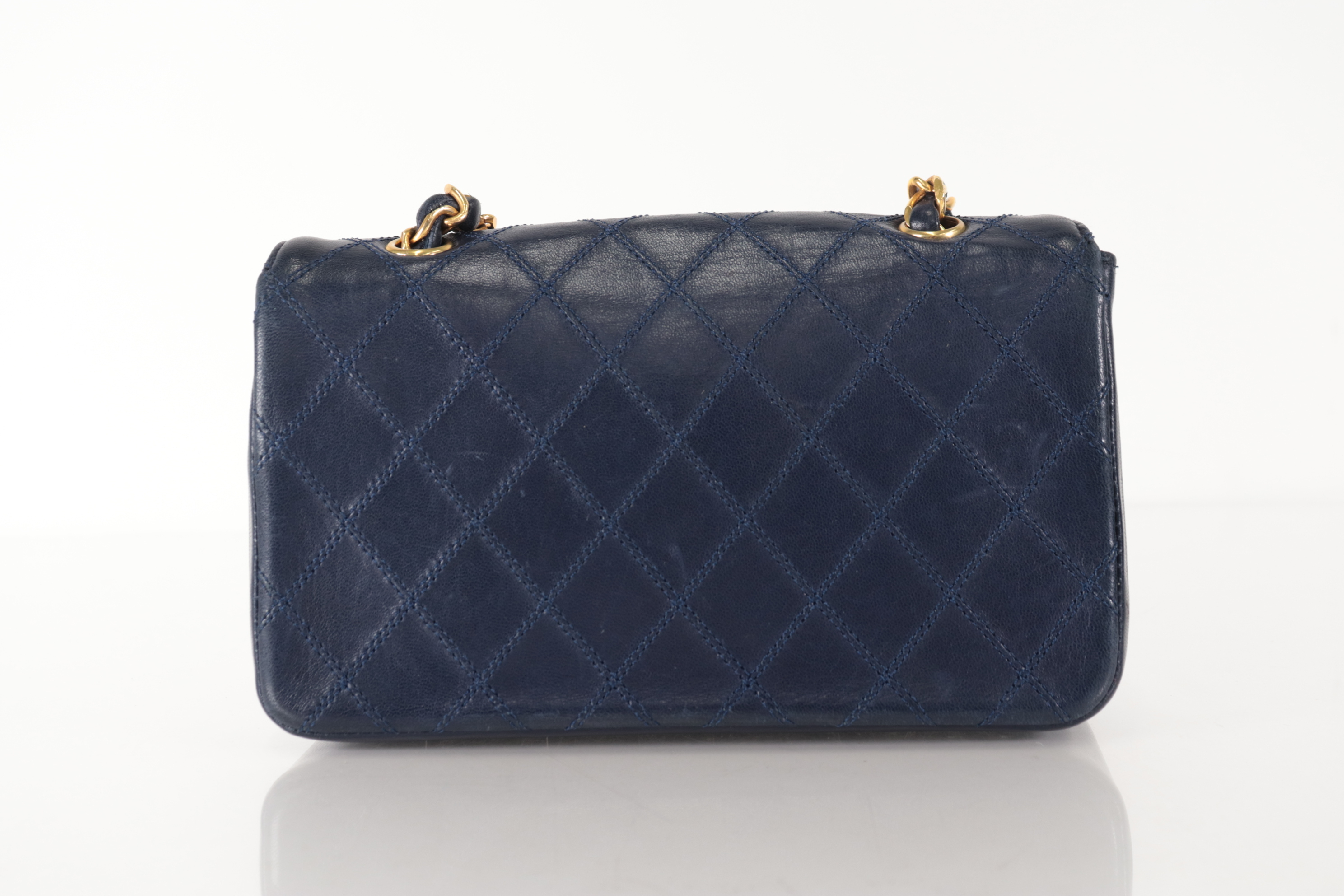 Bicolore Lamb Push Mini Chain Shoulder Bag, Navy — view 2