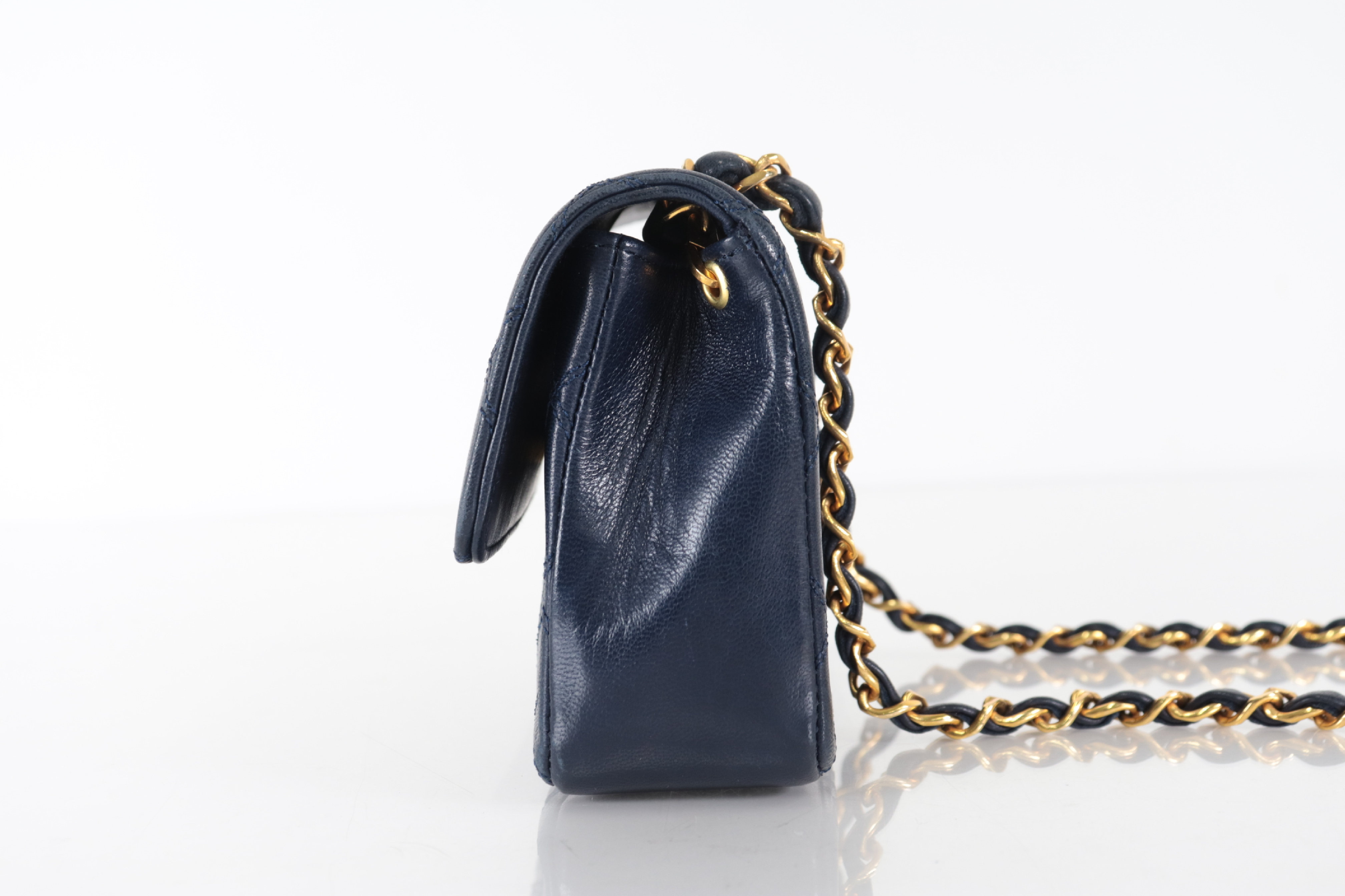 Bicolore Lamb Push Mini Chain Shoulder Bag, Navy — view 4