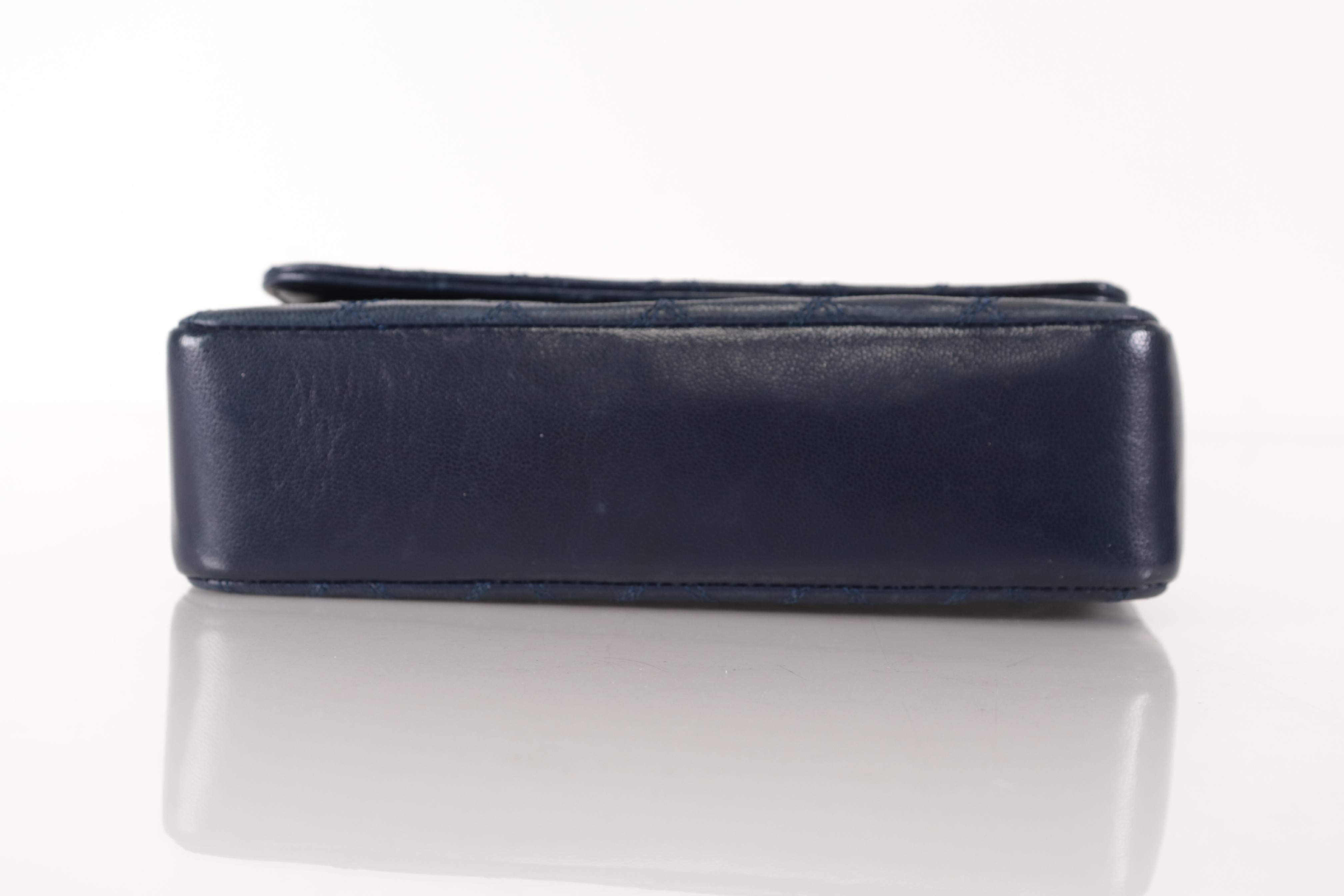 Bicolore Lamb Push Mini Chain Shoulder Bag, Navy — view 6