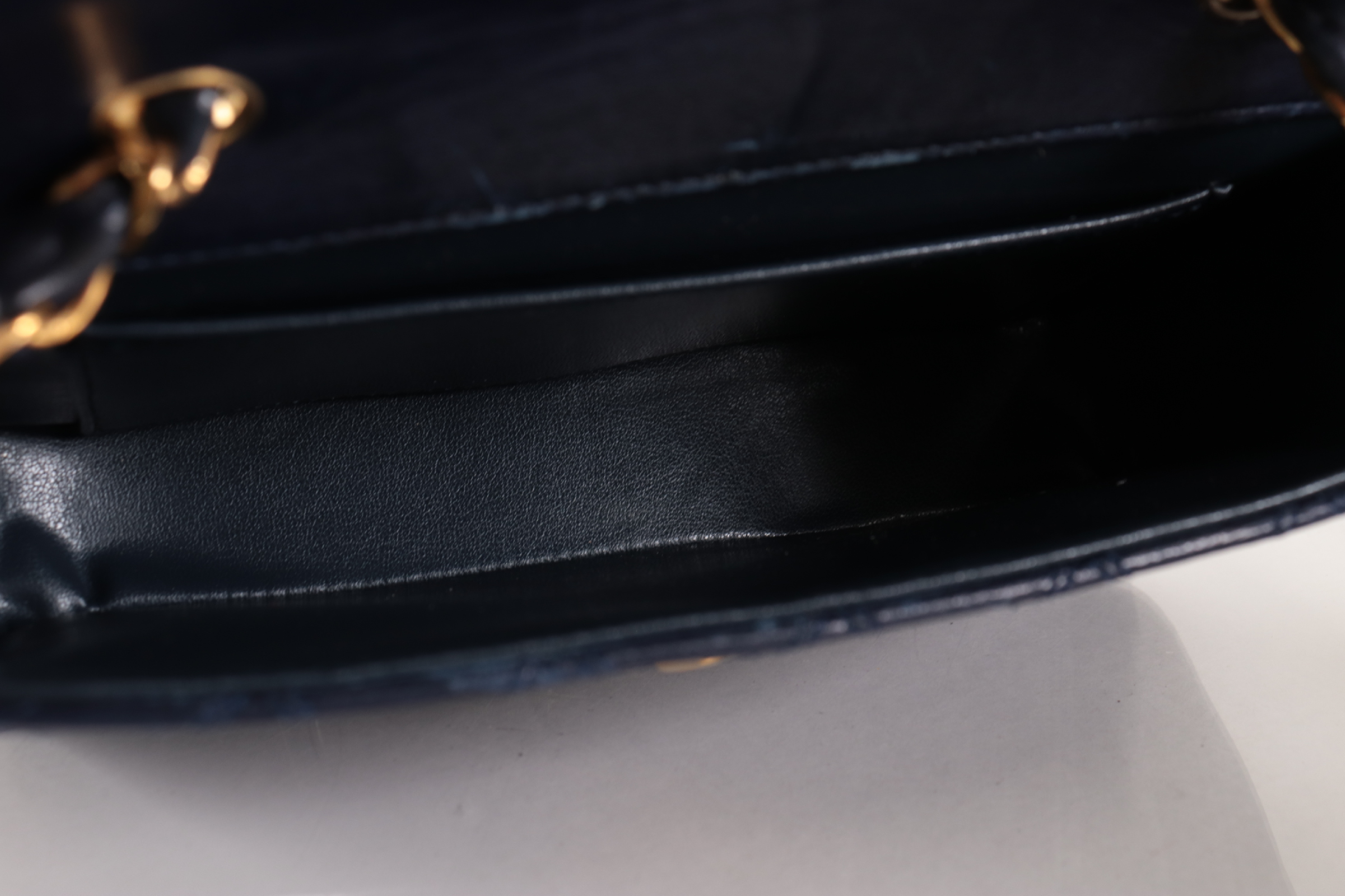 Bicolore Lamb Push Mini Chain Shoulder Bag, Navy — view 7