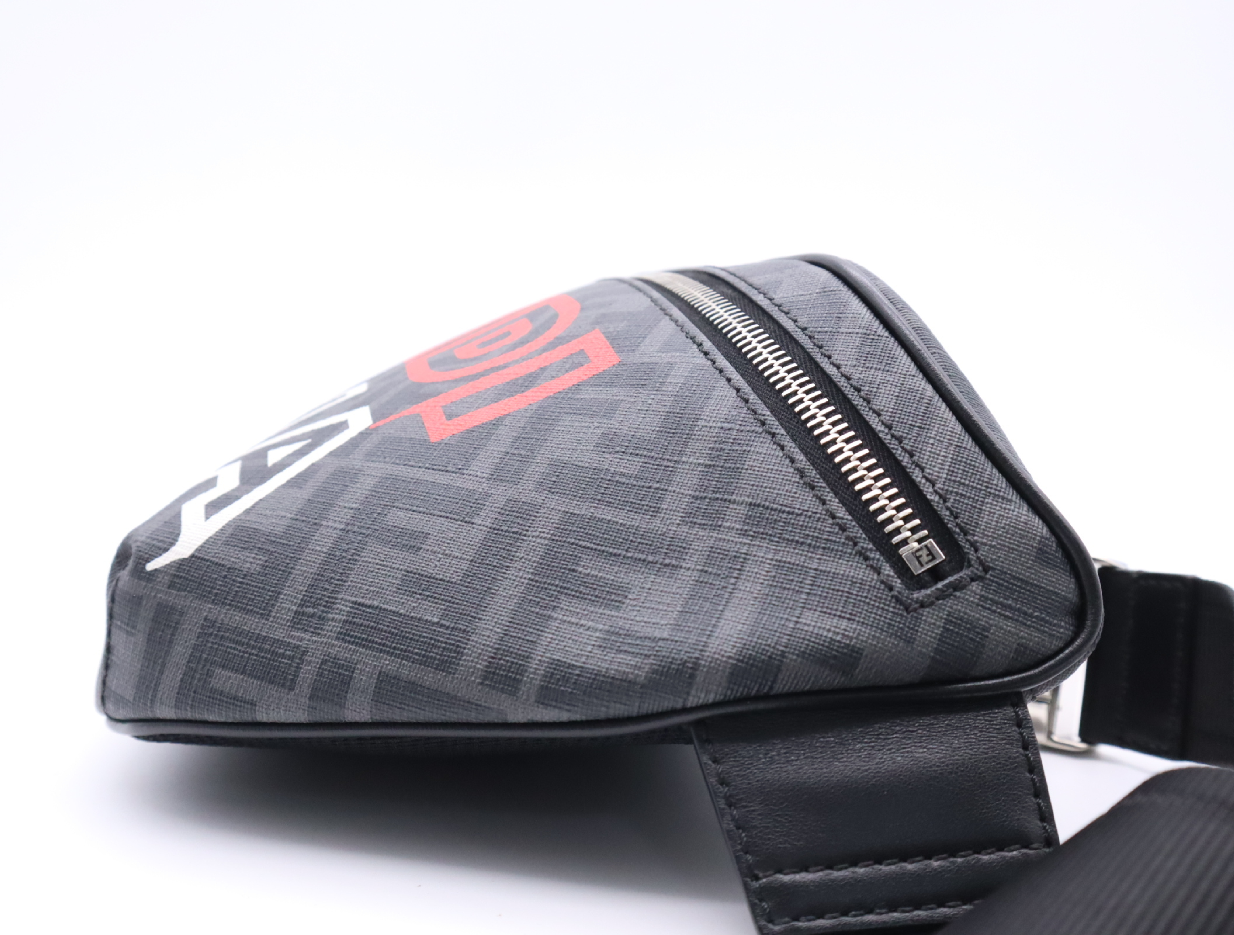 7VA562 Zucca Fabric Grey Silver Hardware Waist Bag with Dust Bag — view 5