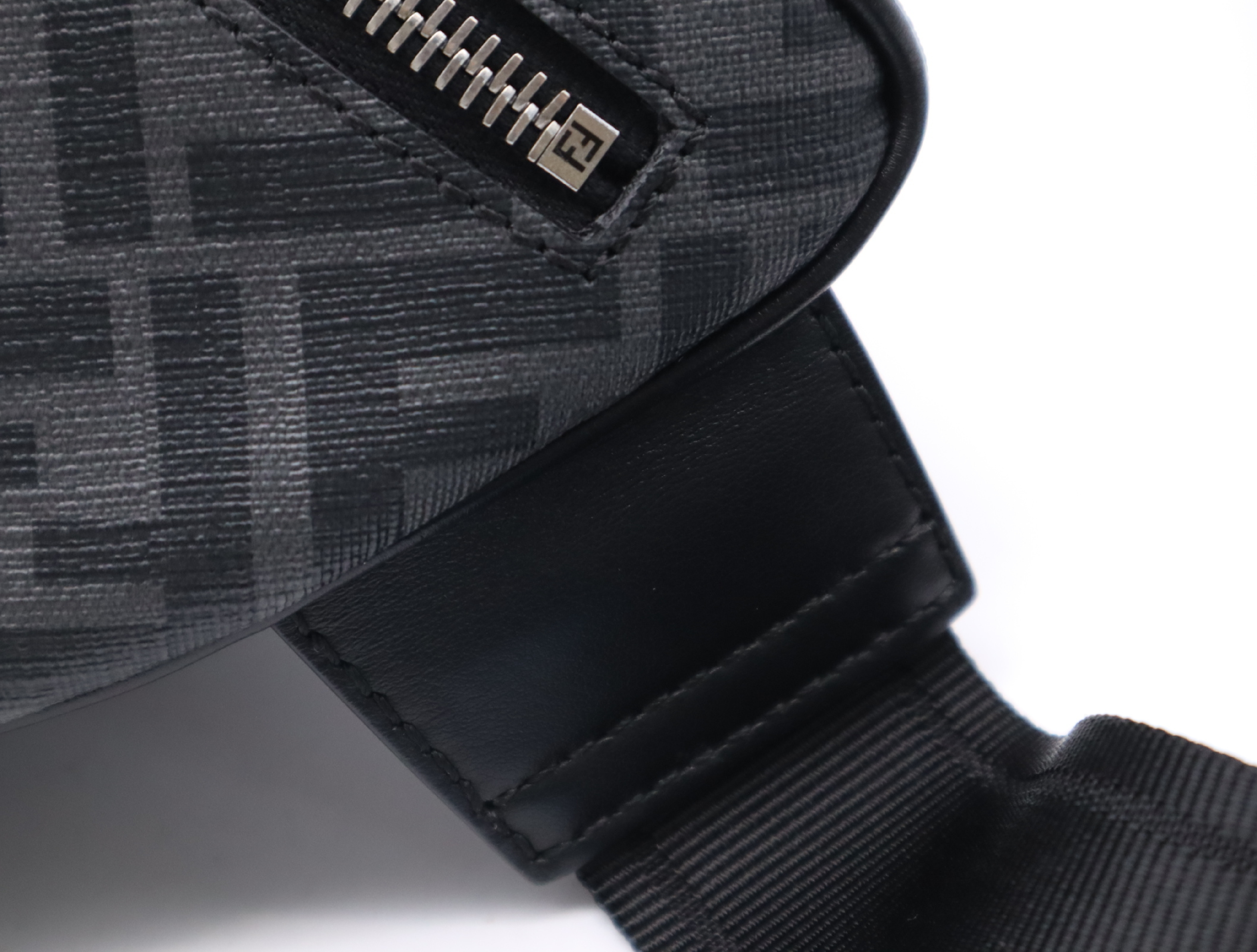 7VA562 Zucca Fabric Grey Silver Hardware Waist Bag with Dust Bag — view 8