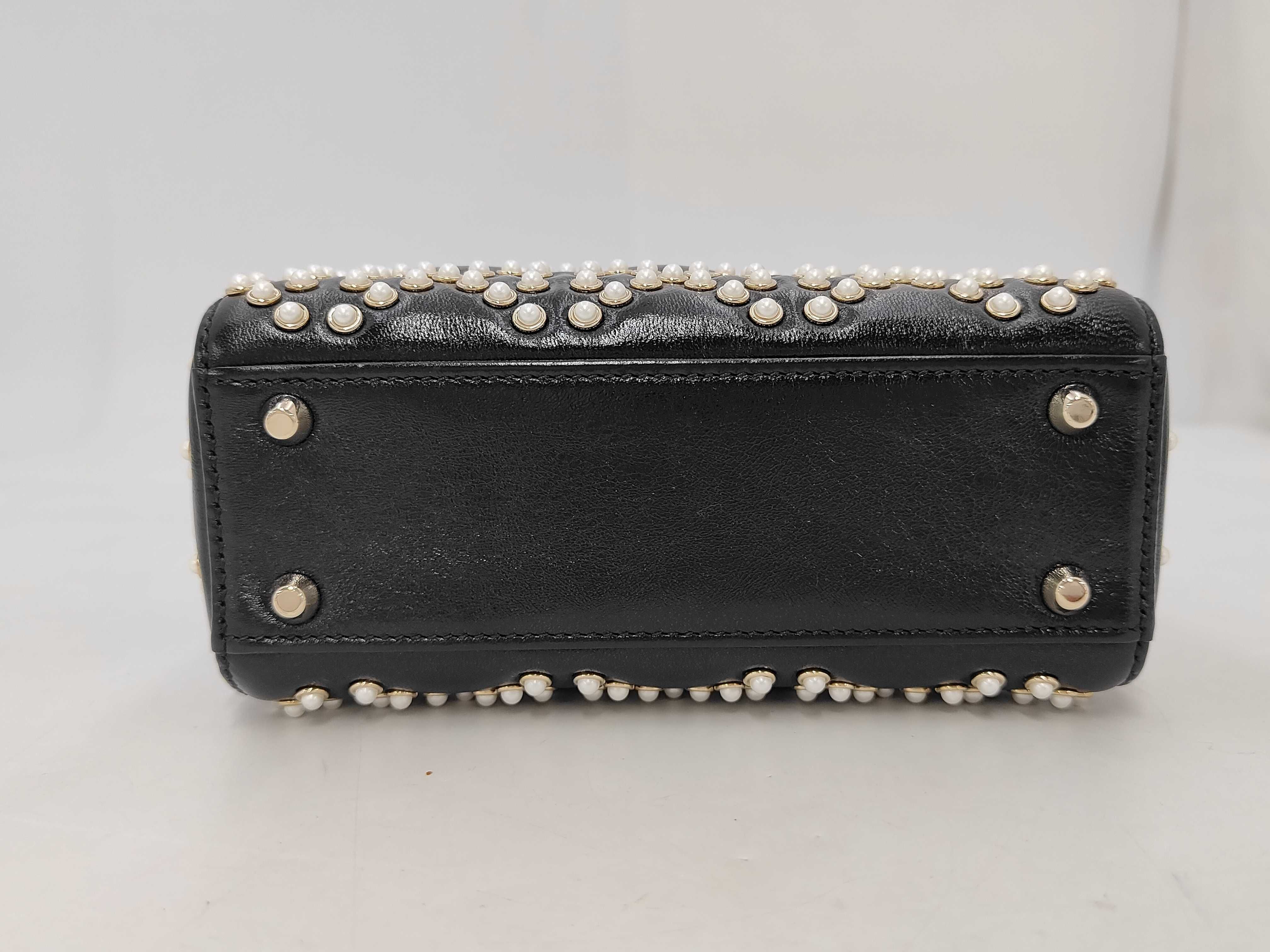 Christian Lady Dior Pearl Cannage Gold Hardware 2-way Handbag Chain Shoulder Bag Black Bag — view 3
