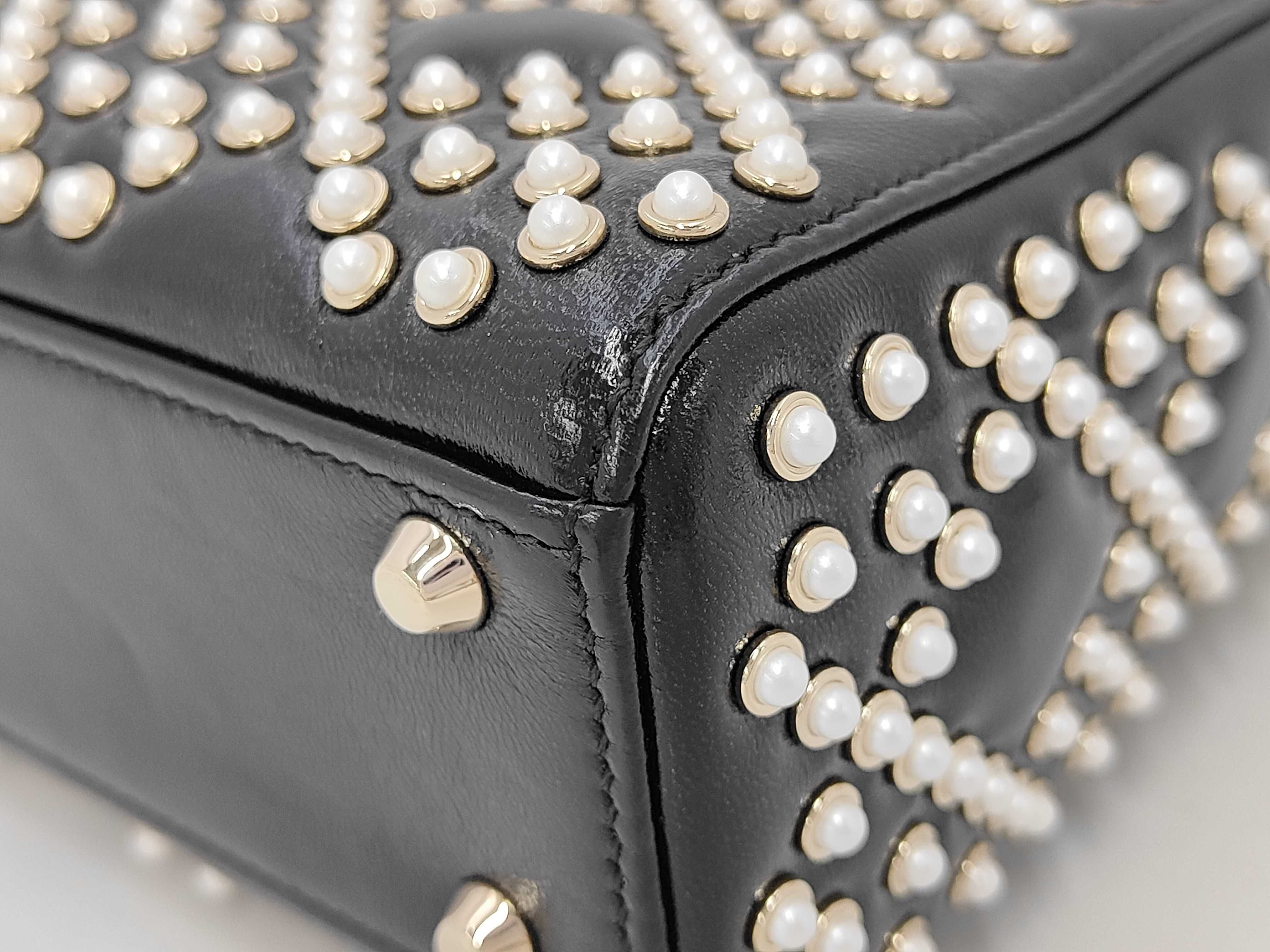 Christian Lady Dior Pearl Cannage Gold Hardware 2-way Handbag Chain Shoulder Bag Black Bag — view 4