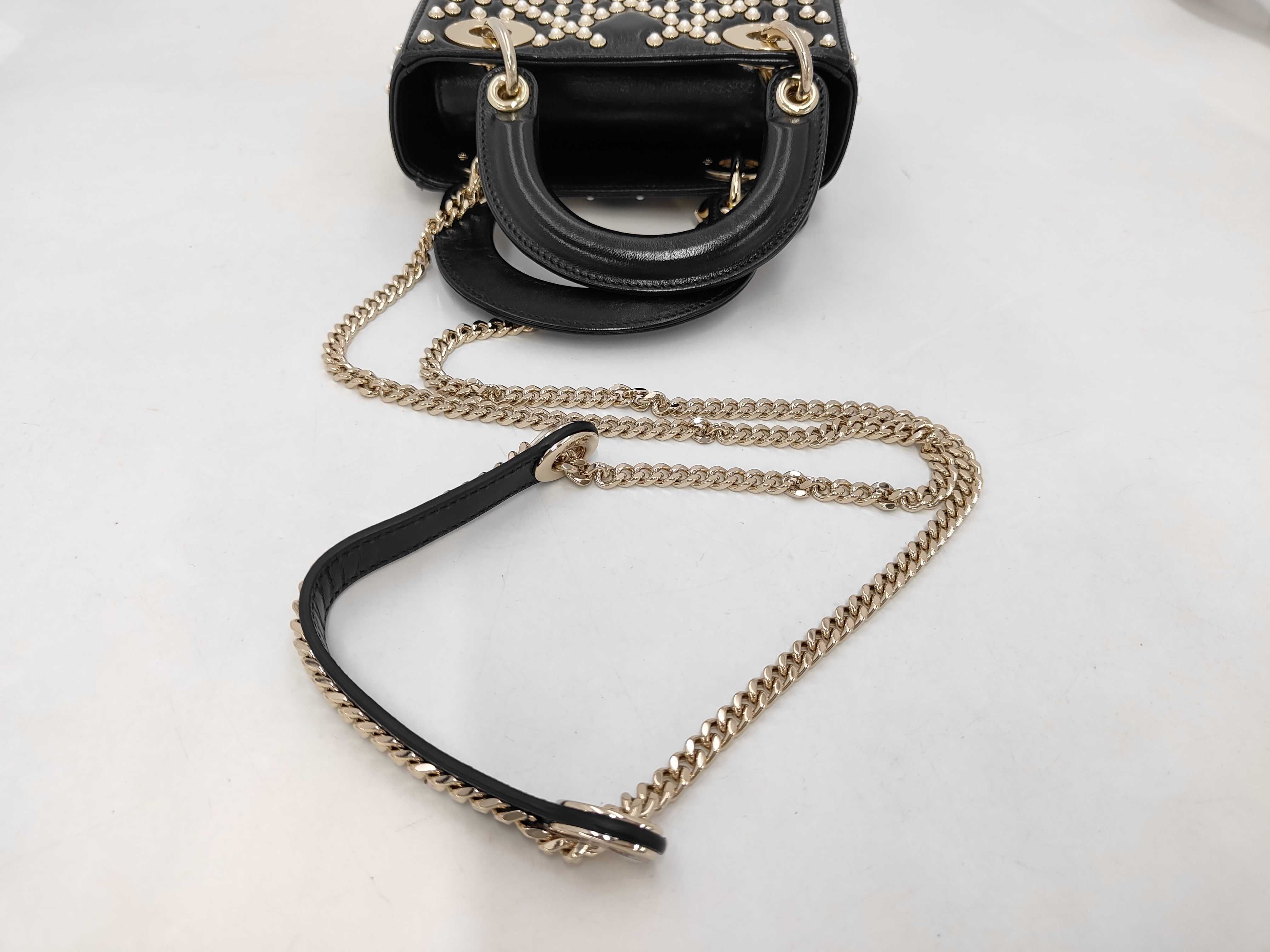 Christian Lady Dior Pearl Cannage Gold Hardware 2-way Handbag Chain Shoulder Bag Black Bag — view 5