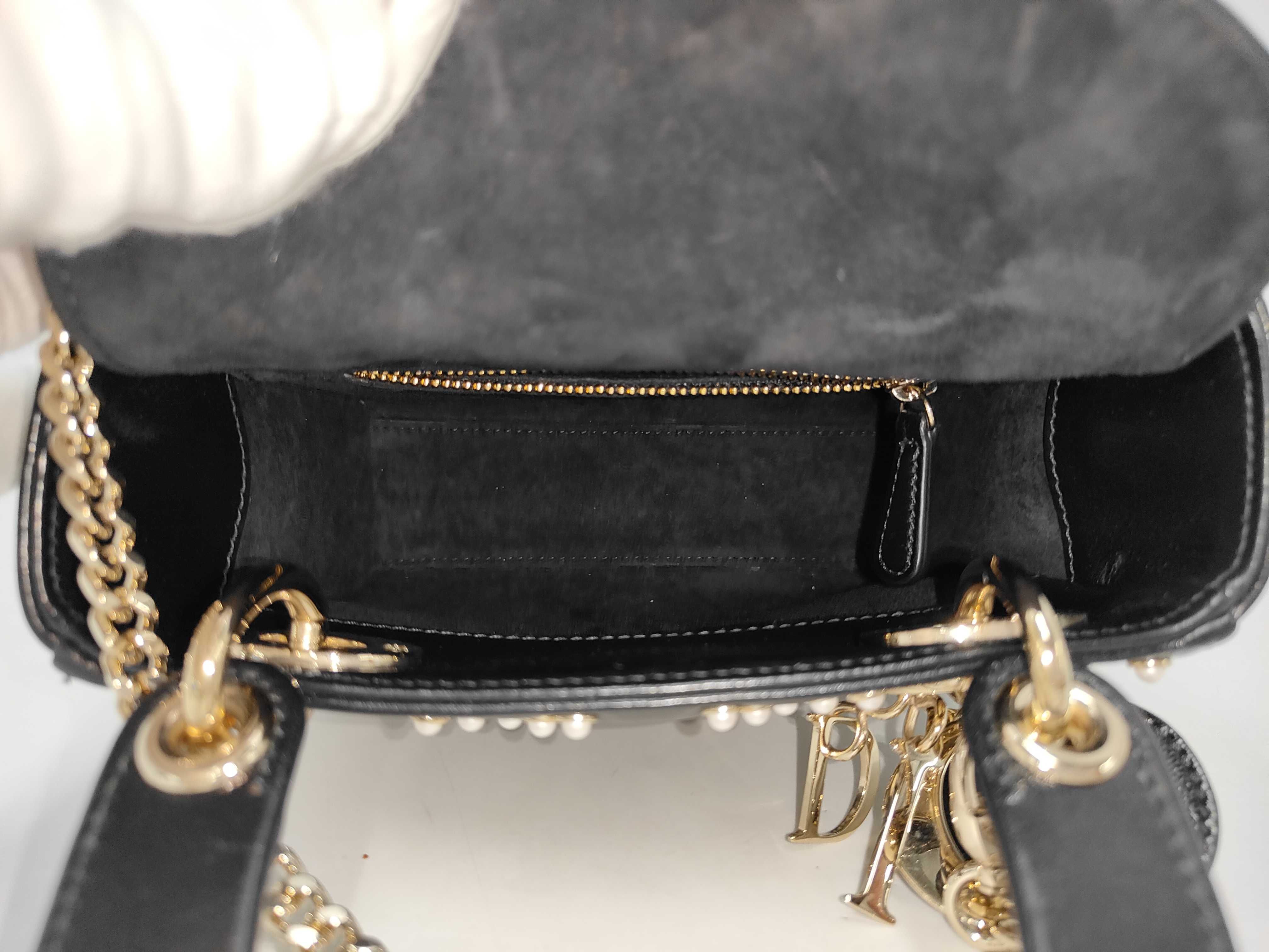 Christian Lady Dior Pearl Cannage Gold Hardware 2-way Handbag Chain Shoulder Bag Black Bag — view 8