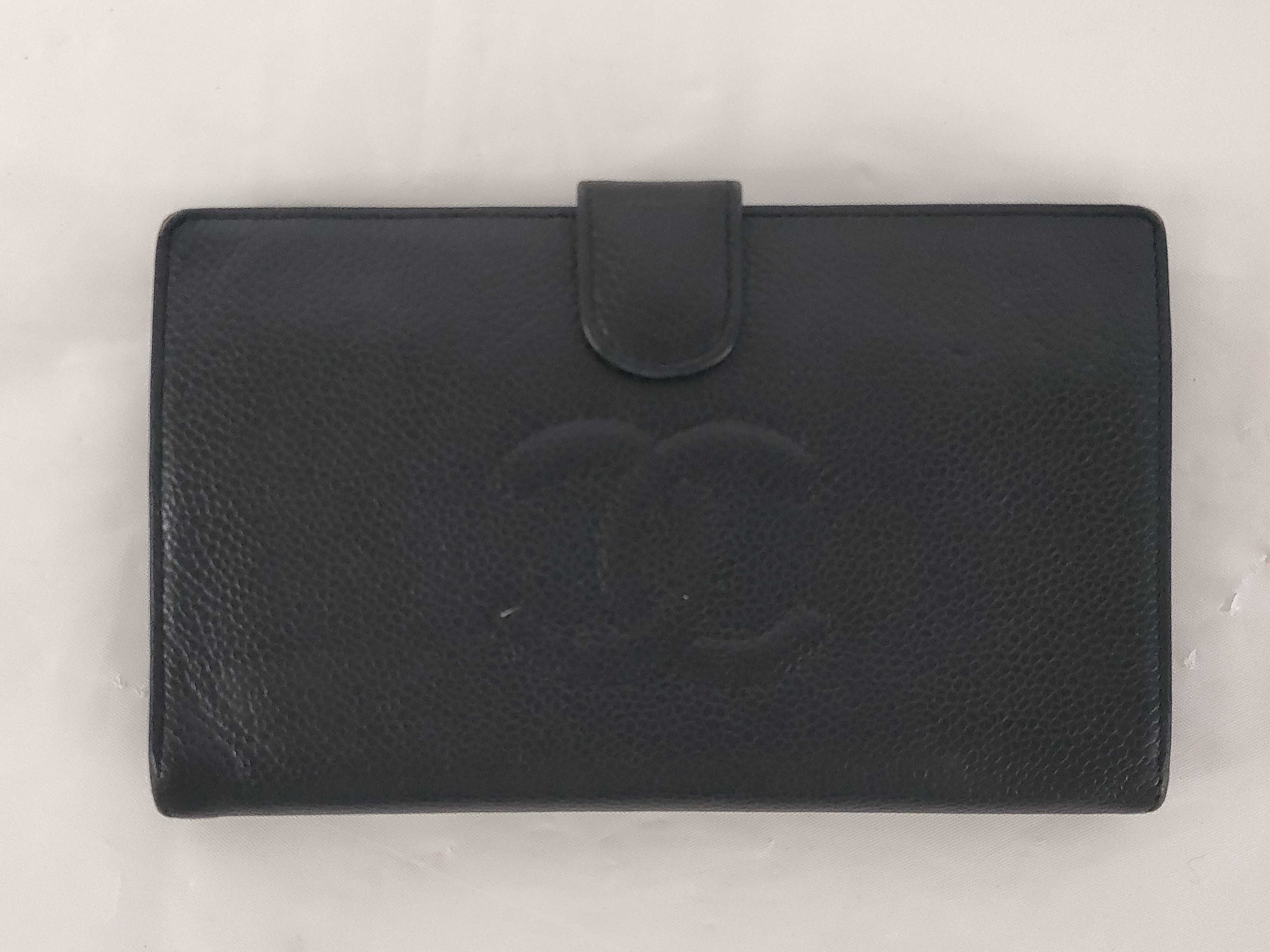 Caviar Skin Coco Mark Long Wallet Black Gold Hardware Wallet