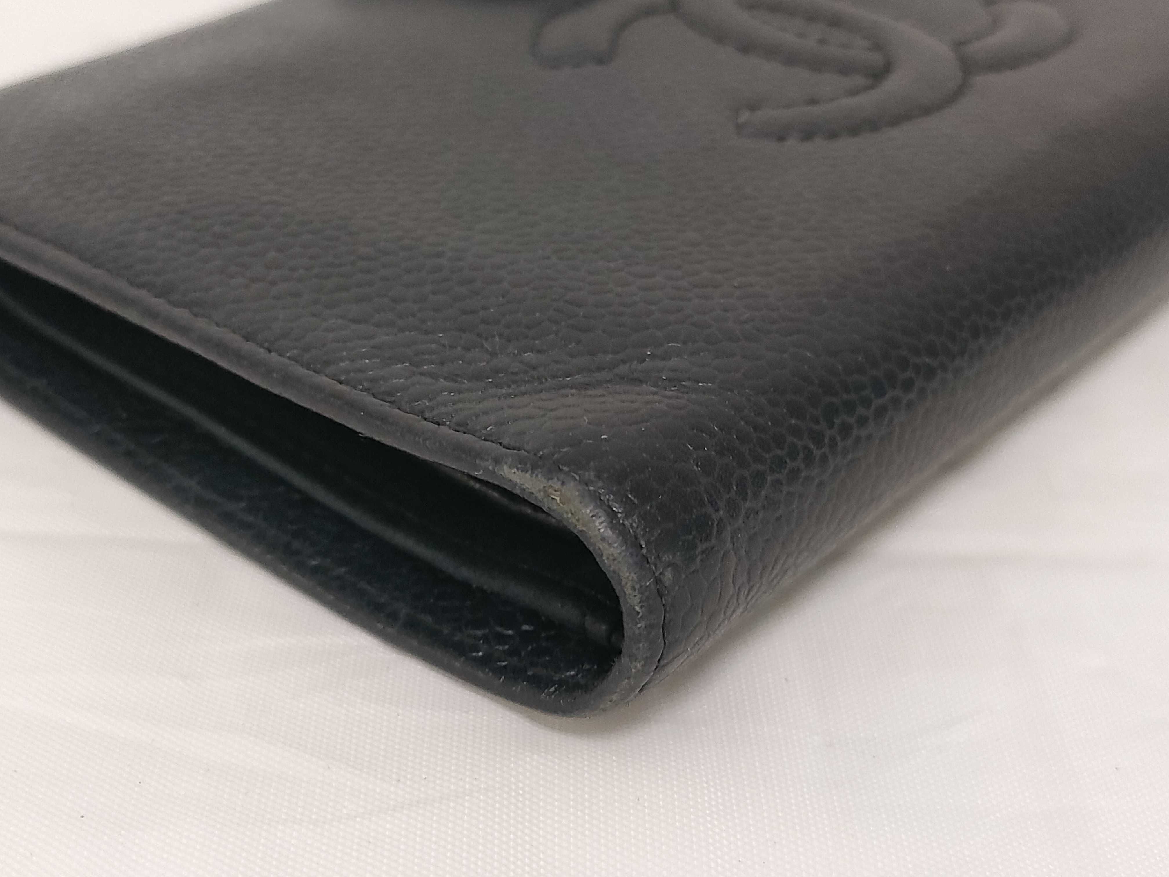 Caviar Skin Coco Mark Long Wallet Black Gold Hardware Wallet — view 4