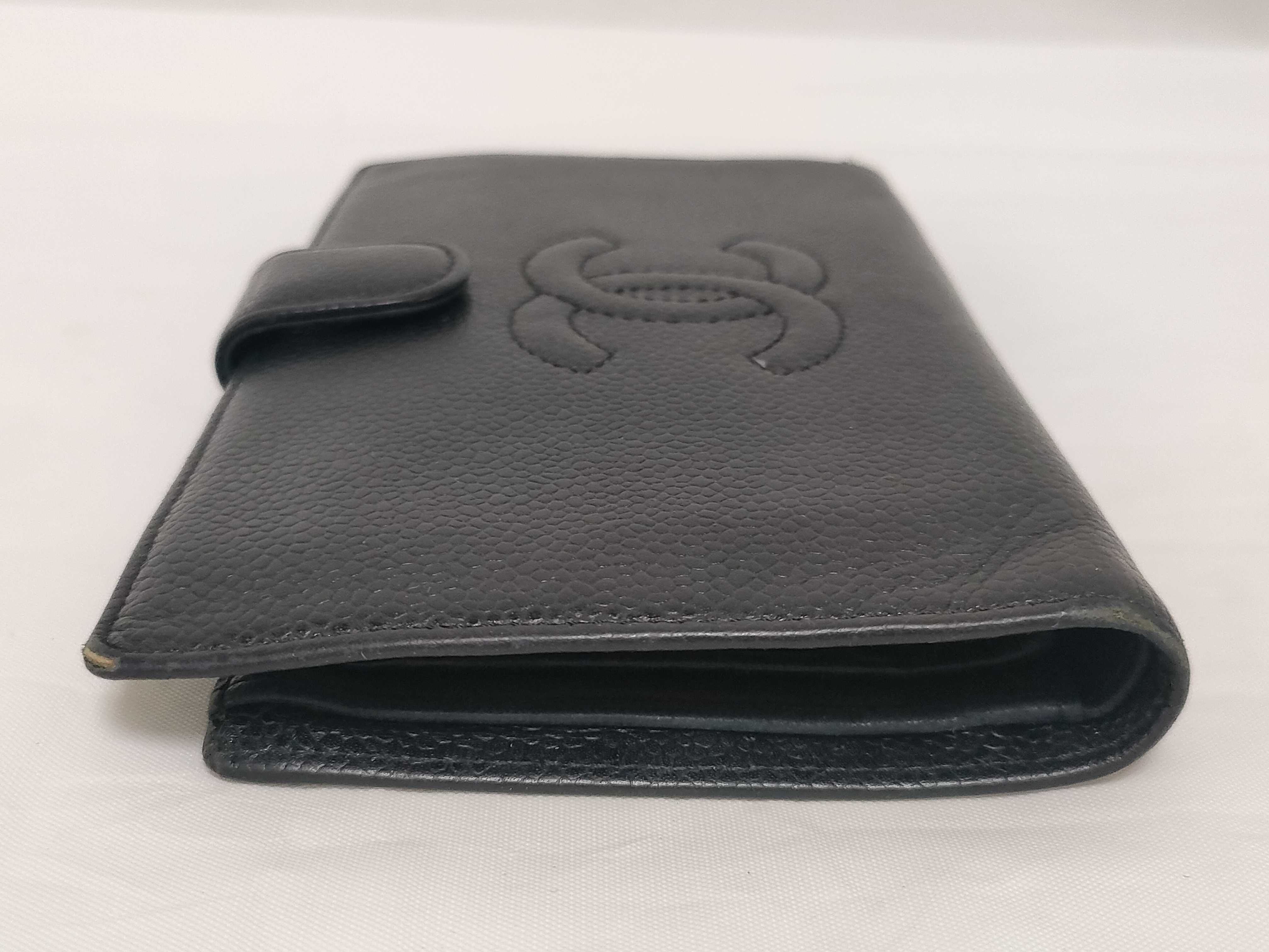 Caviar Skin Coco Mark Long Wallet Black Gold Hardware Wallet — view 5
