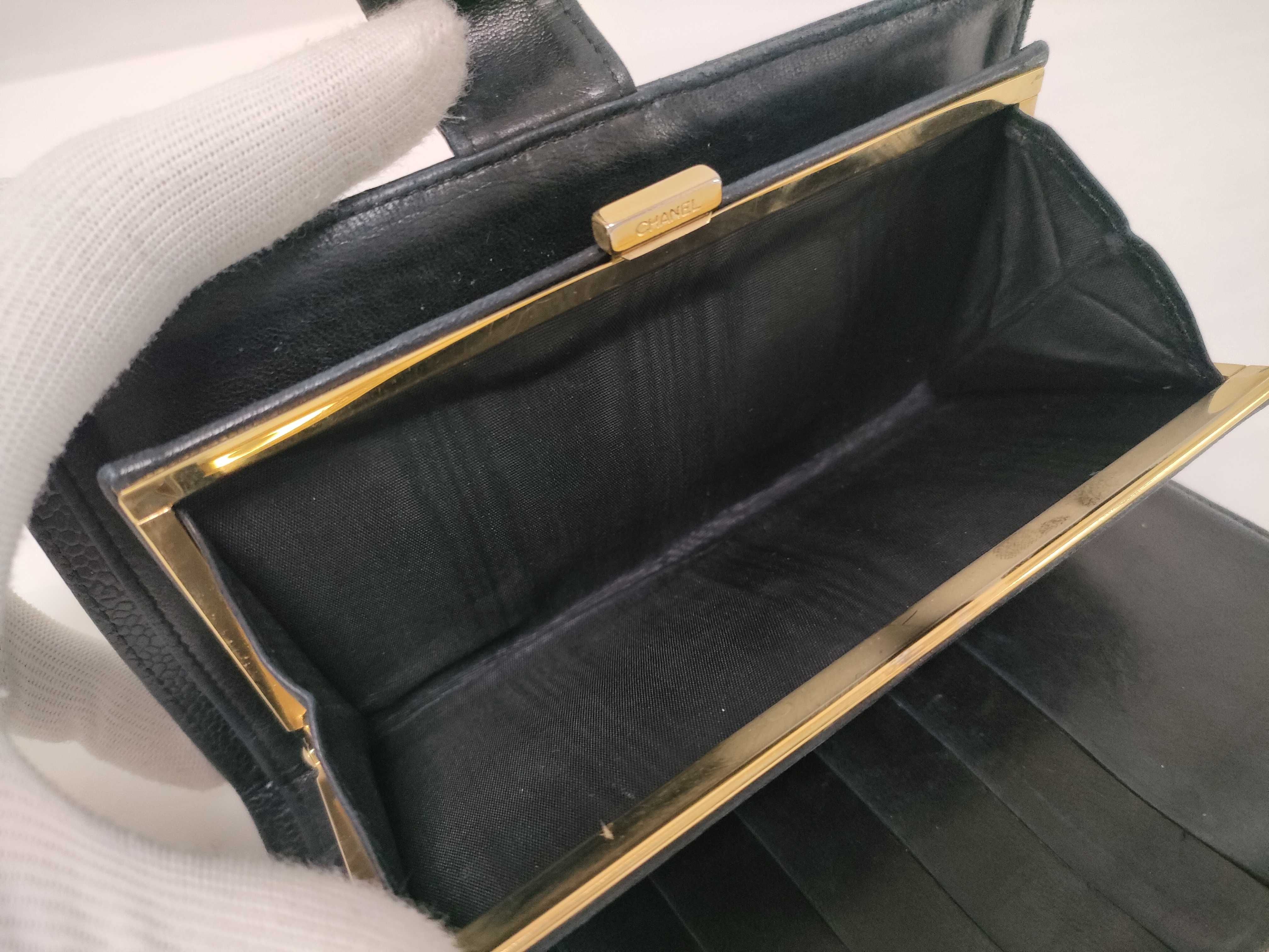 Caviar Skin Coco Mark Long Wallet Black Gold Hardware Wallet — view 9