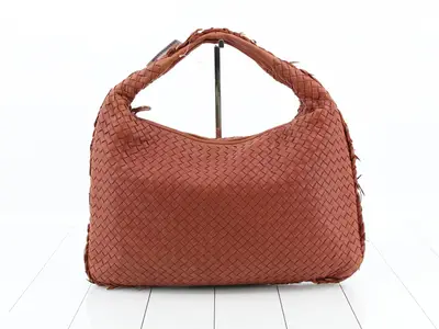 Intrecciato Hobo Shoulder Bag, Leather, Brown