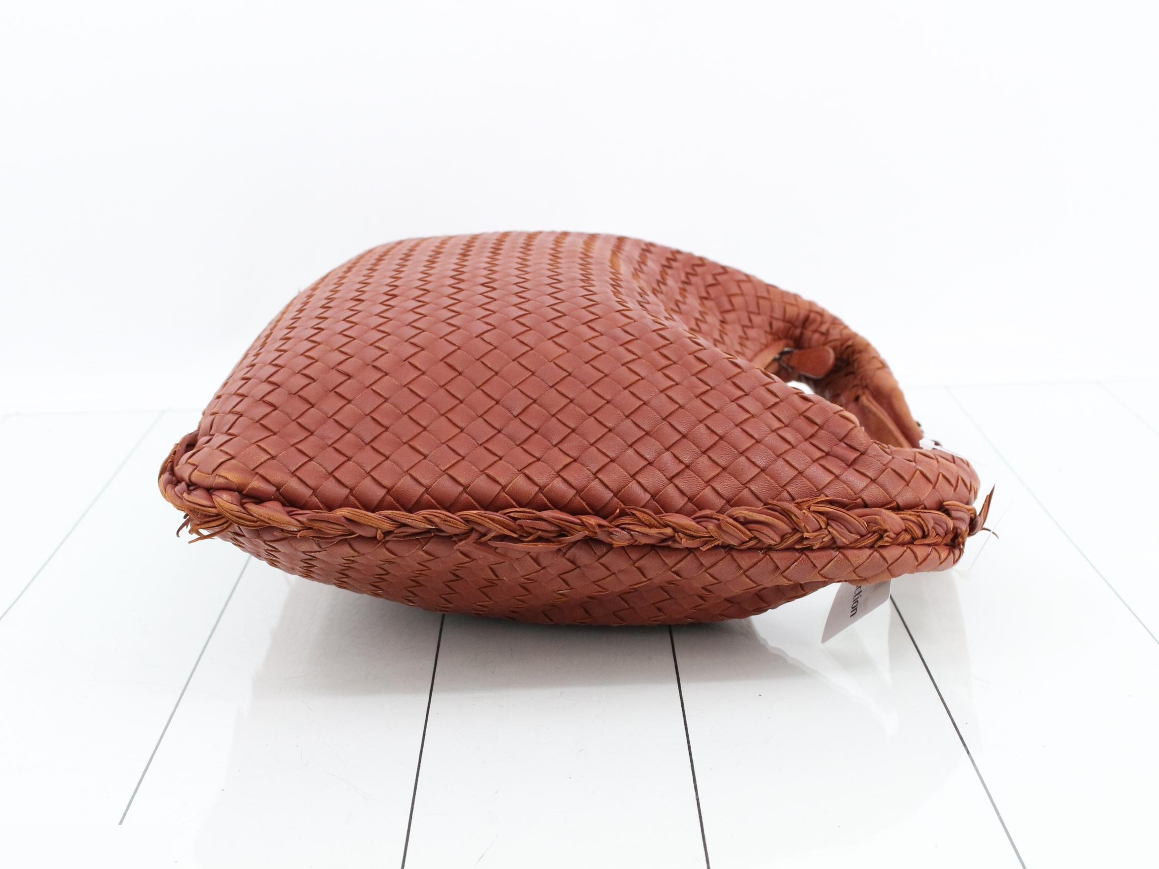 Intrecciato Hobo Shoulder Bag, Leather, Brown — view 3