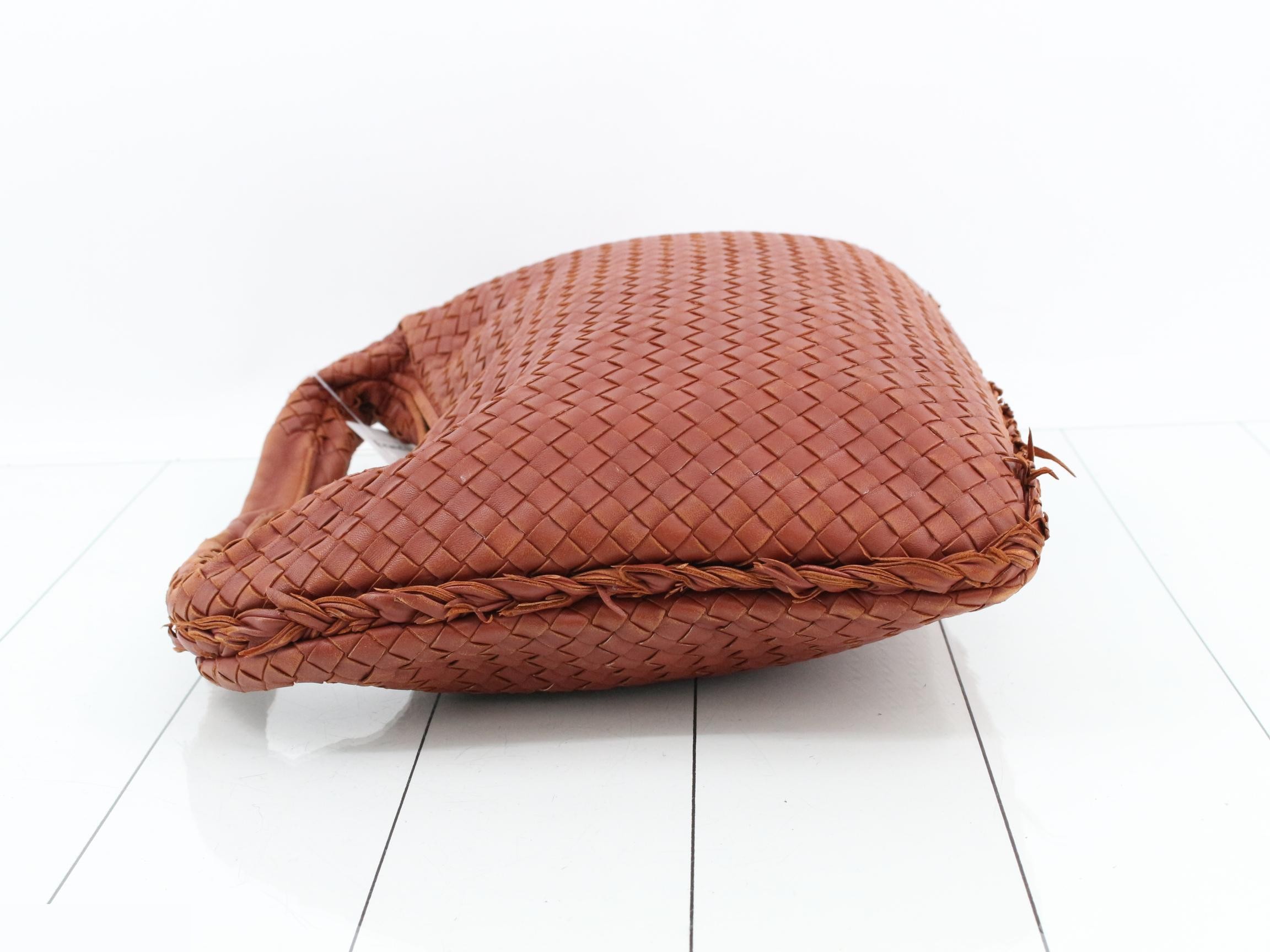 Intrecciato Hobo Shoulder Bag, Leather, Brown — view 4