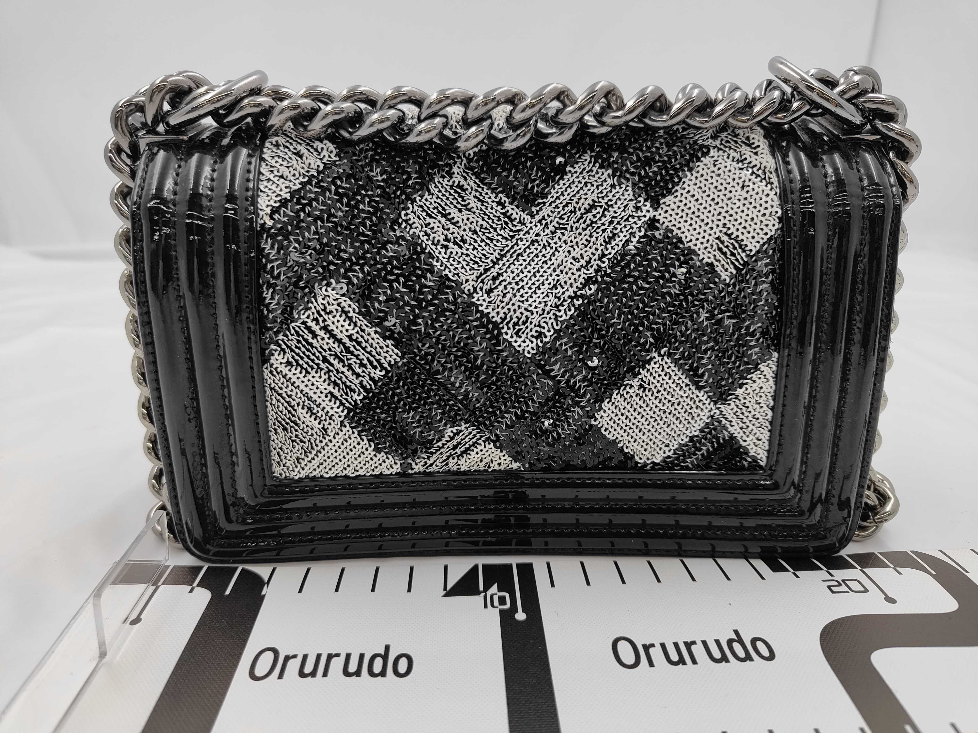 Mini Boy Chanel Chain Shoulder Bag with Sequins, Black — view 2