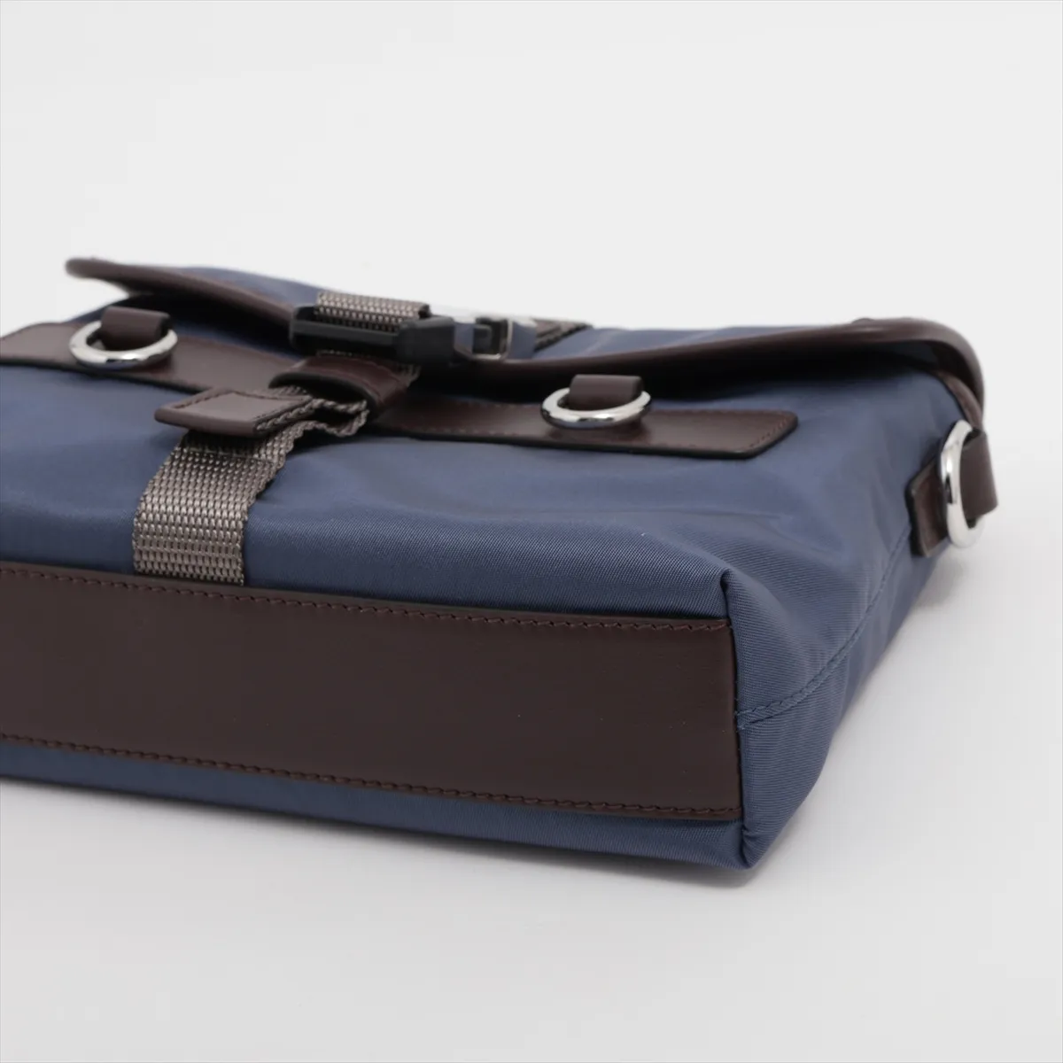 Tessuto Nylon x Leather Shoulder Bag Blue x Brown 2ZT071 — view 3